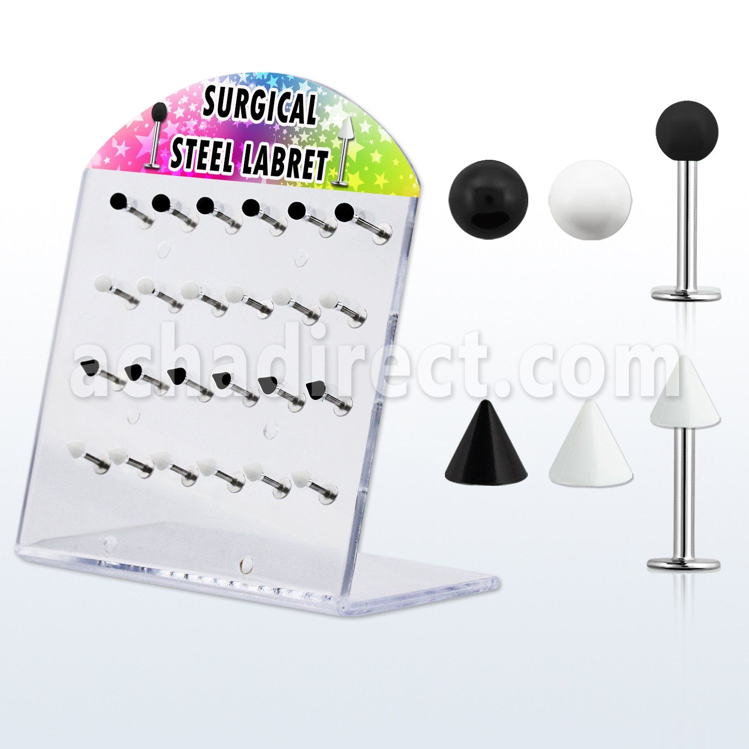 dacb96 board of 316l labret with 3mm b w ball cone