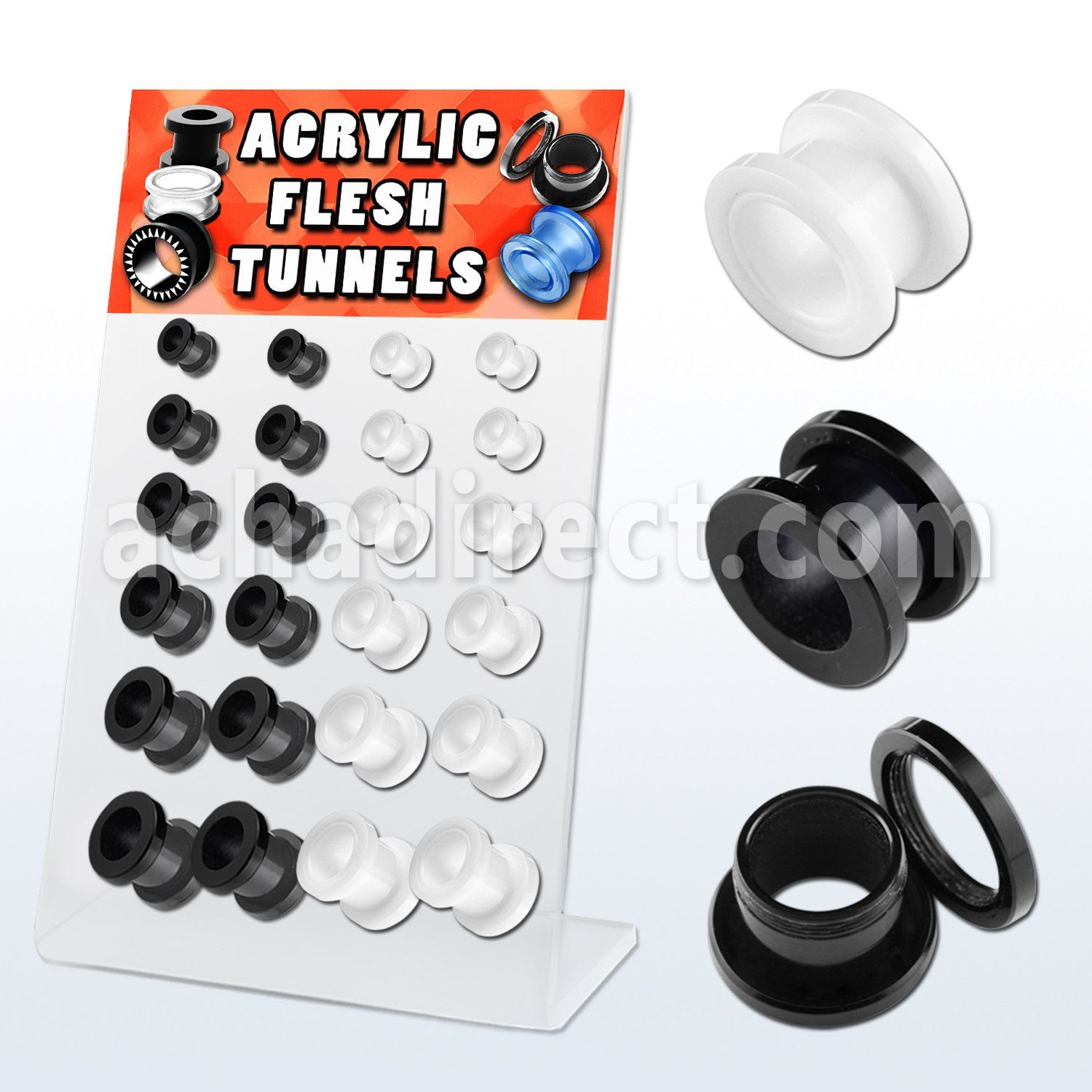 dapg12 board of 24 pcs of b w acrylic screw fit flesh tunnels
