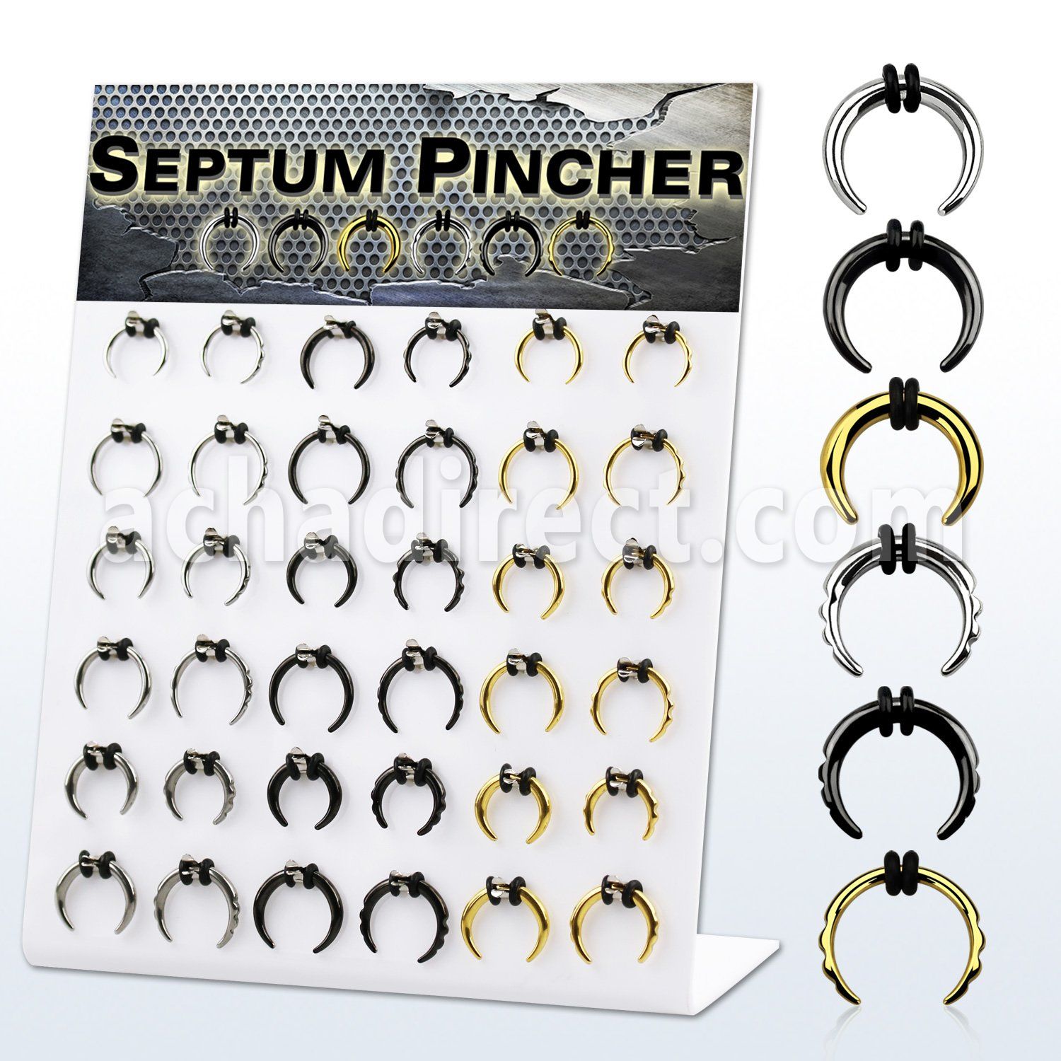 dapg182 board with 36 pcs. of black gold steel septum pincher