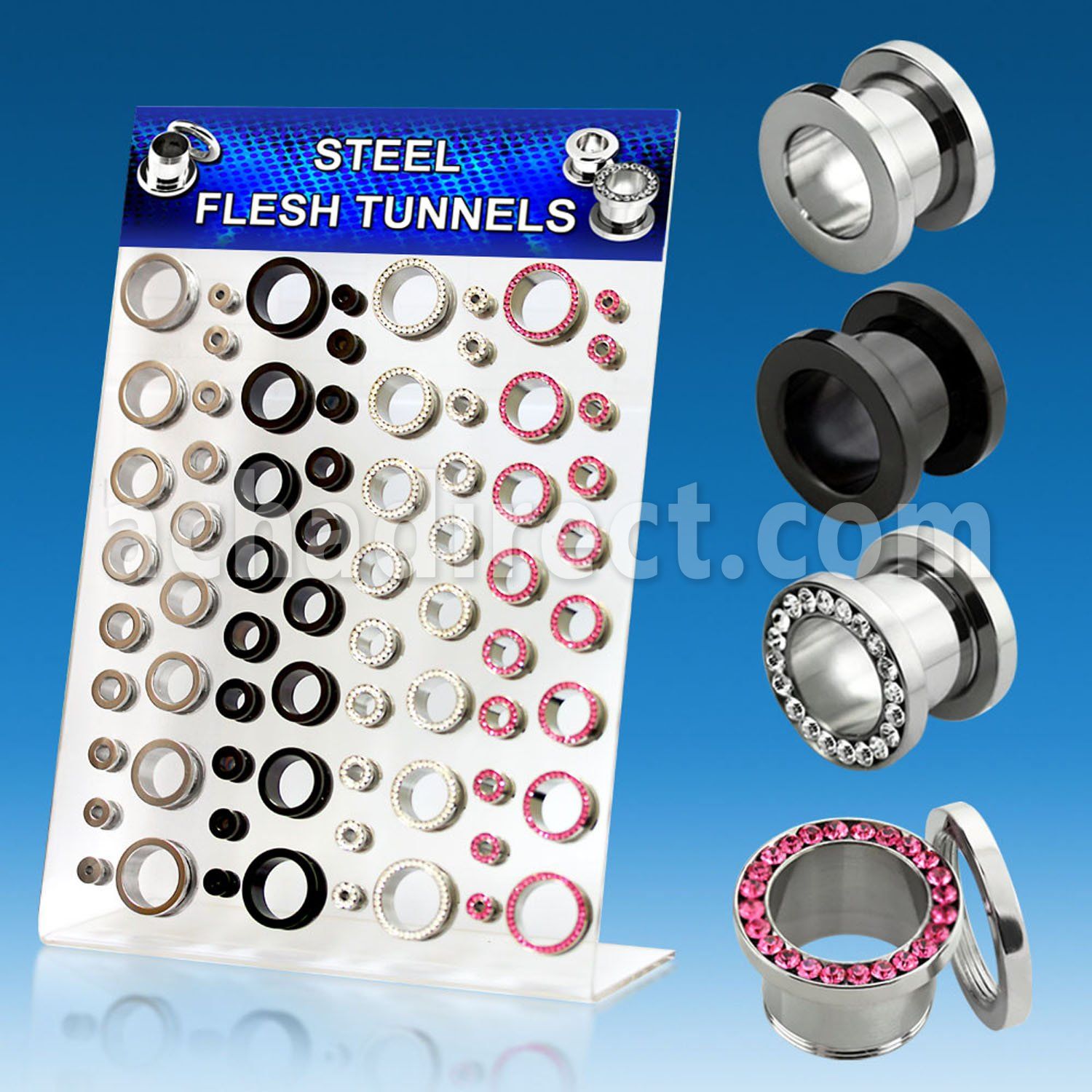 dapg38 board of polished anodized steel screwfit flesh tunnel