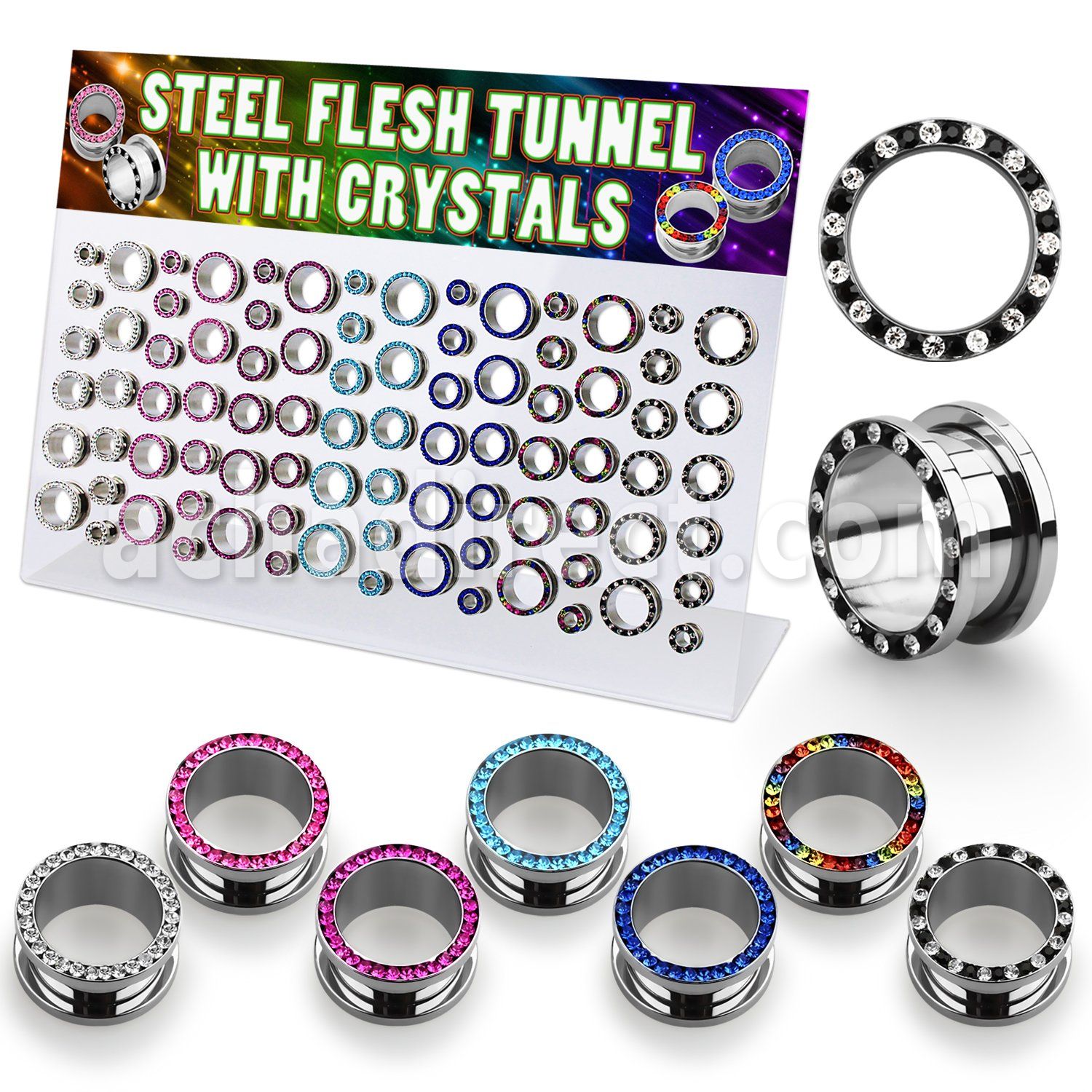 dapg62 board of high polished steel flesh tunnel w crystal rim