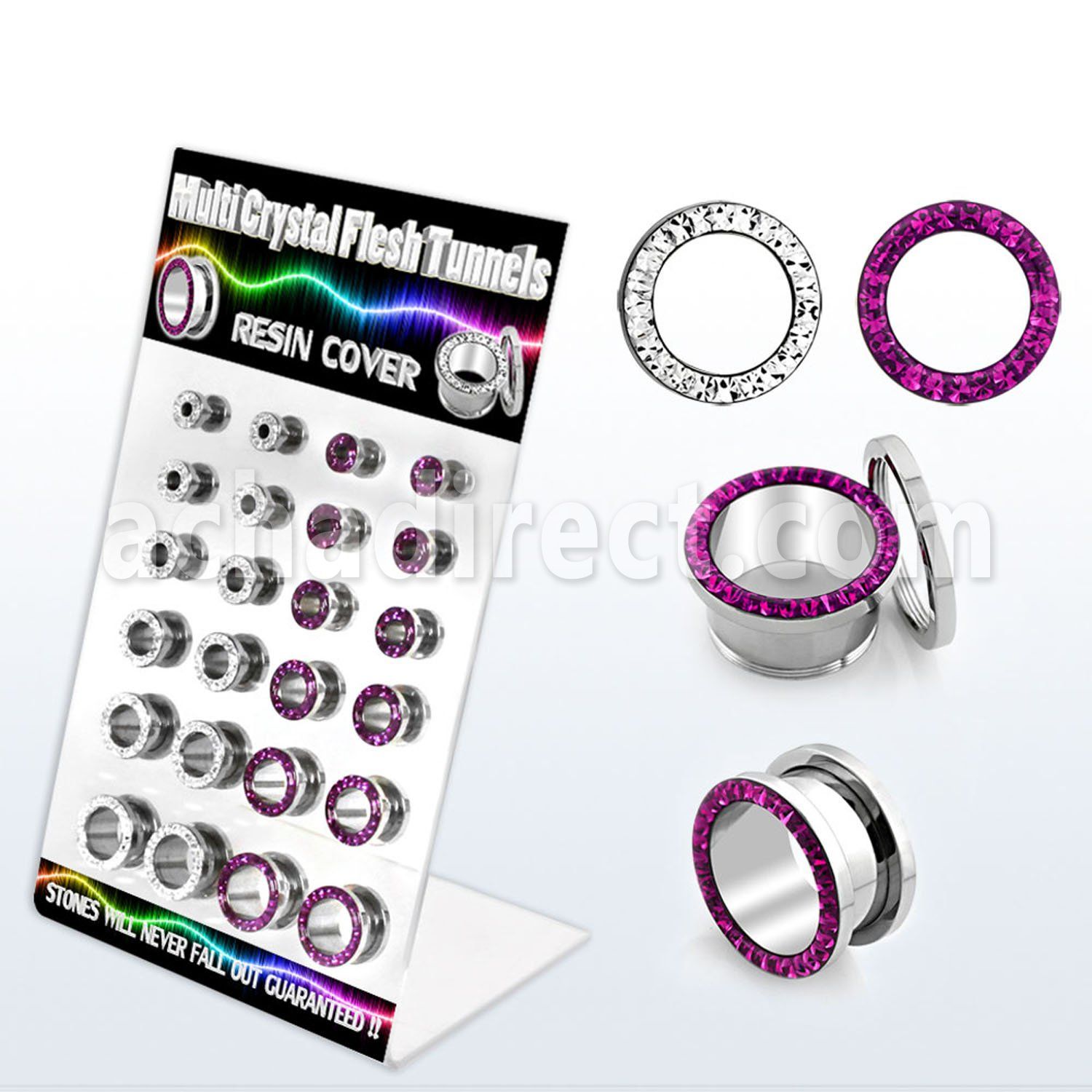 dapg64b board of 24 pcs 316l flesh tunnel w ferido ball