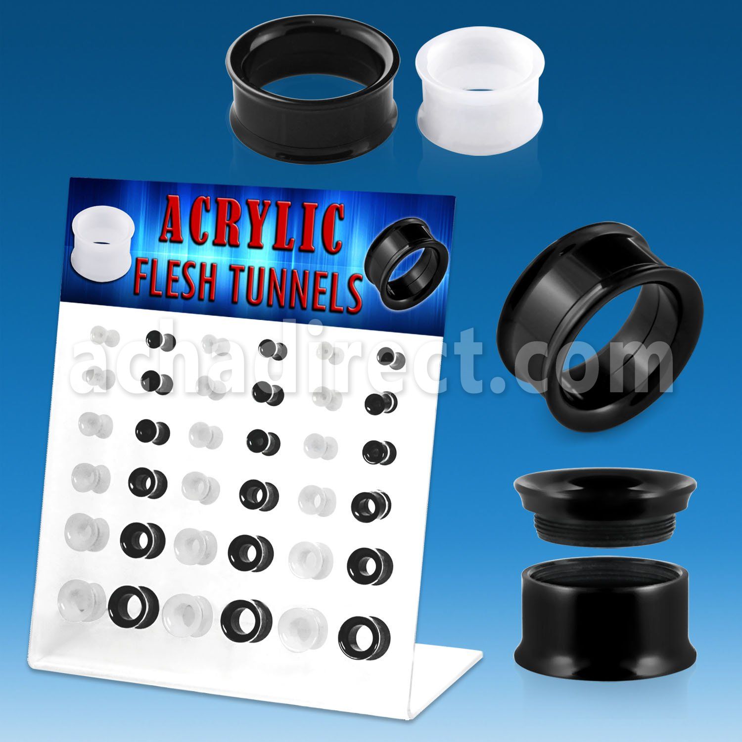 dapg68a board of black white double flare acrylic flesh tunnel