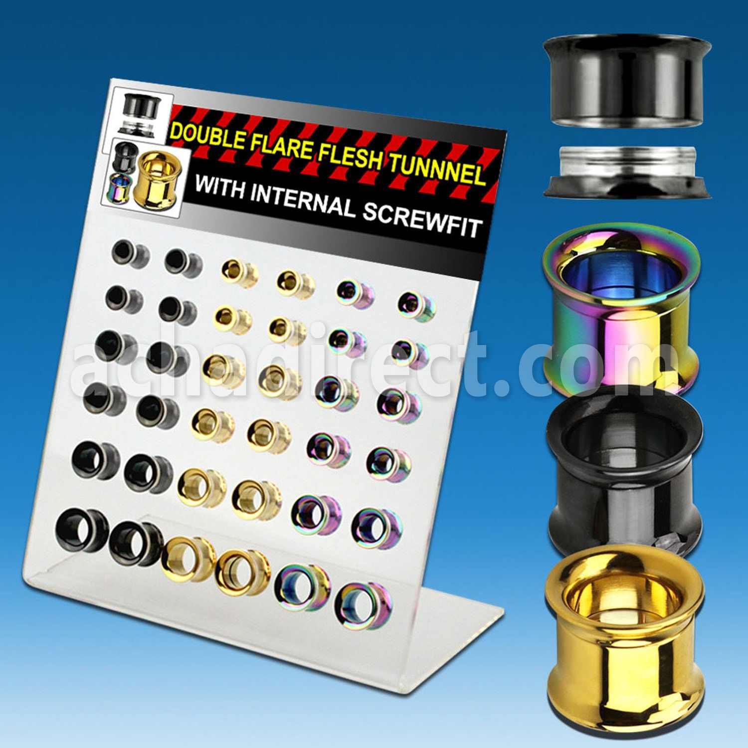 dapg77 board of 6 12mm pvd 316l dual flesh tunnel w screwfit