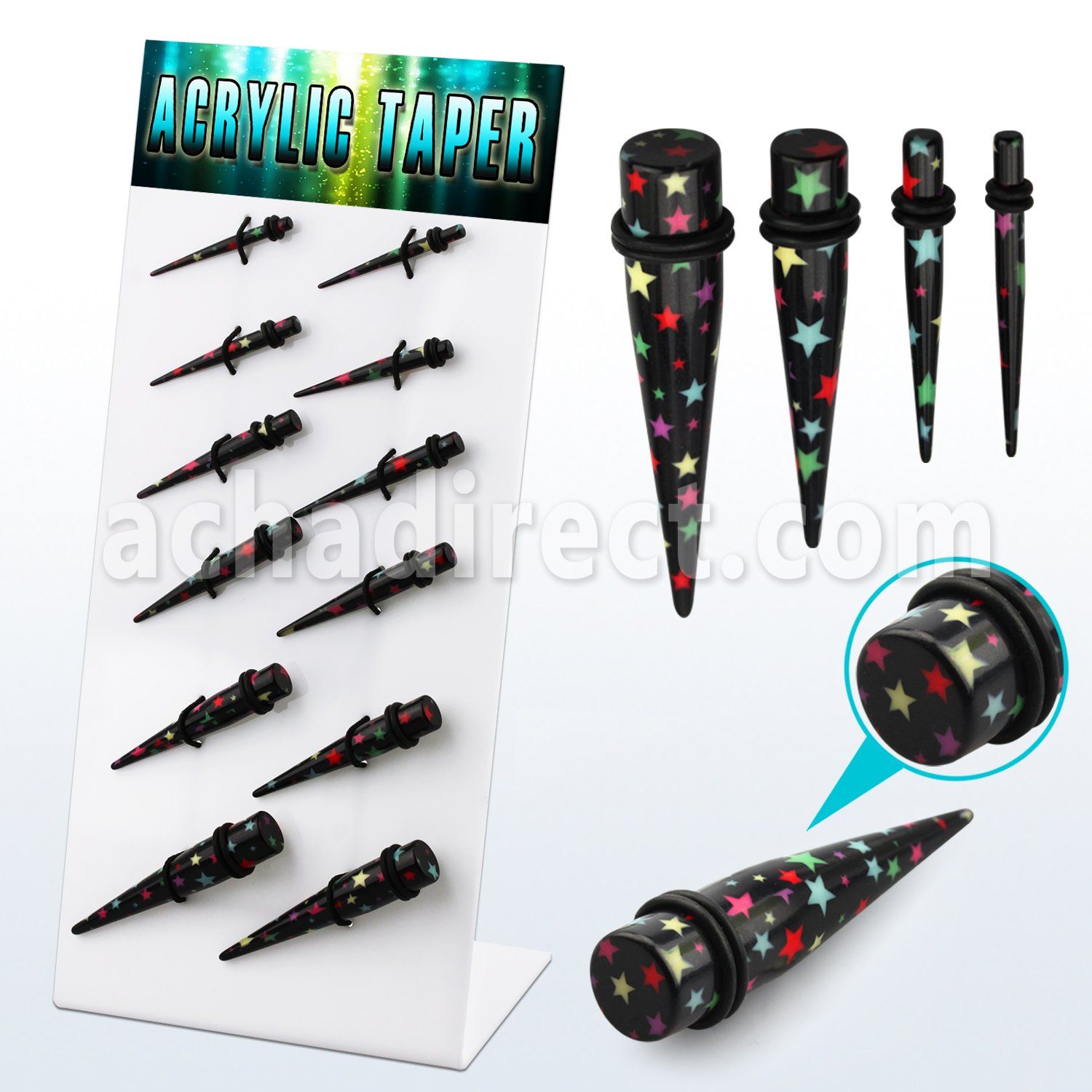 dapg78 board of star printed acrylic tapers with rubber o ring