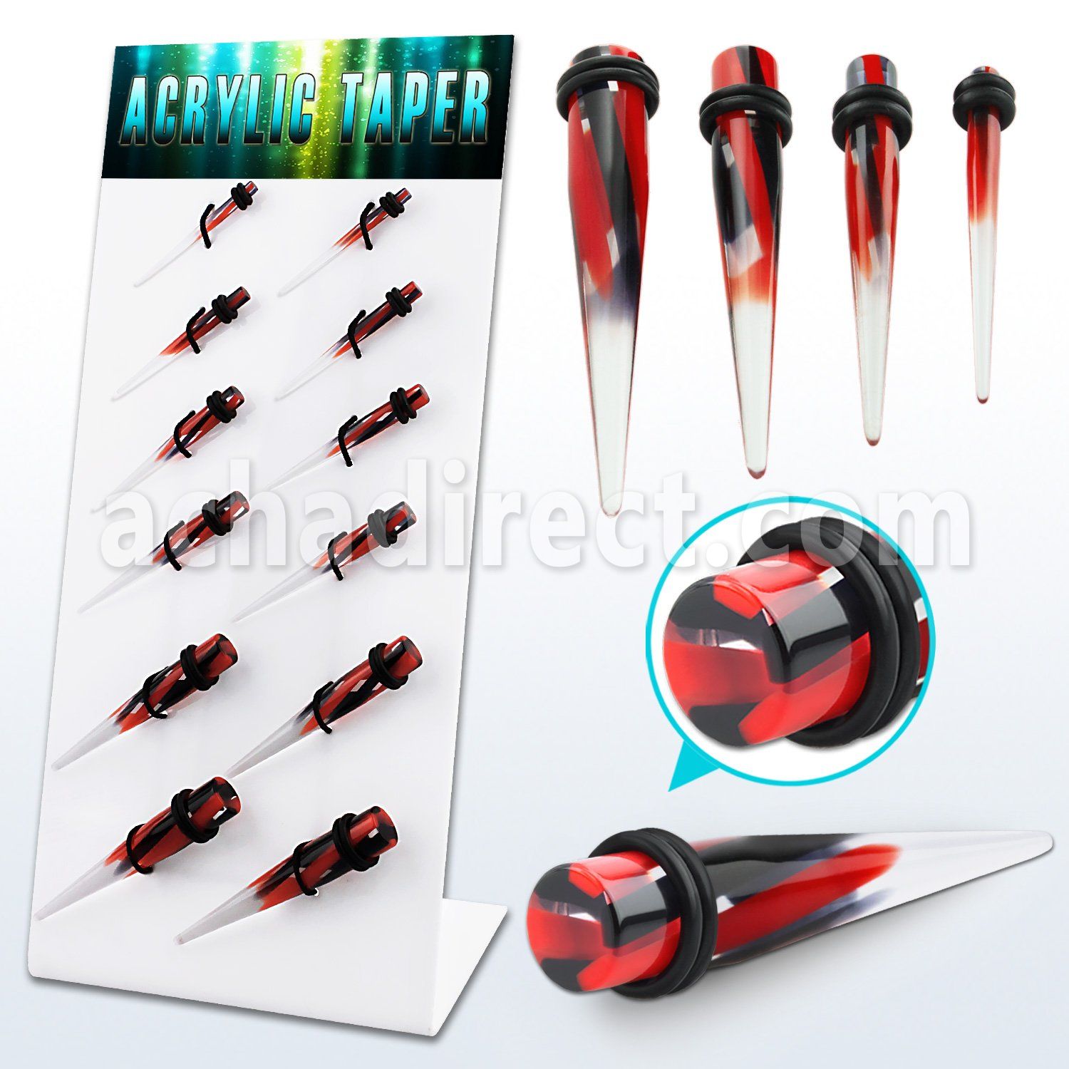 dapg87 board of red b w tri color acrylic tapers with o ring