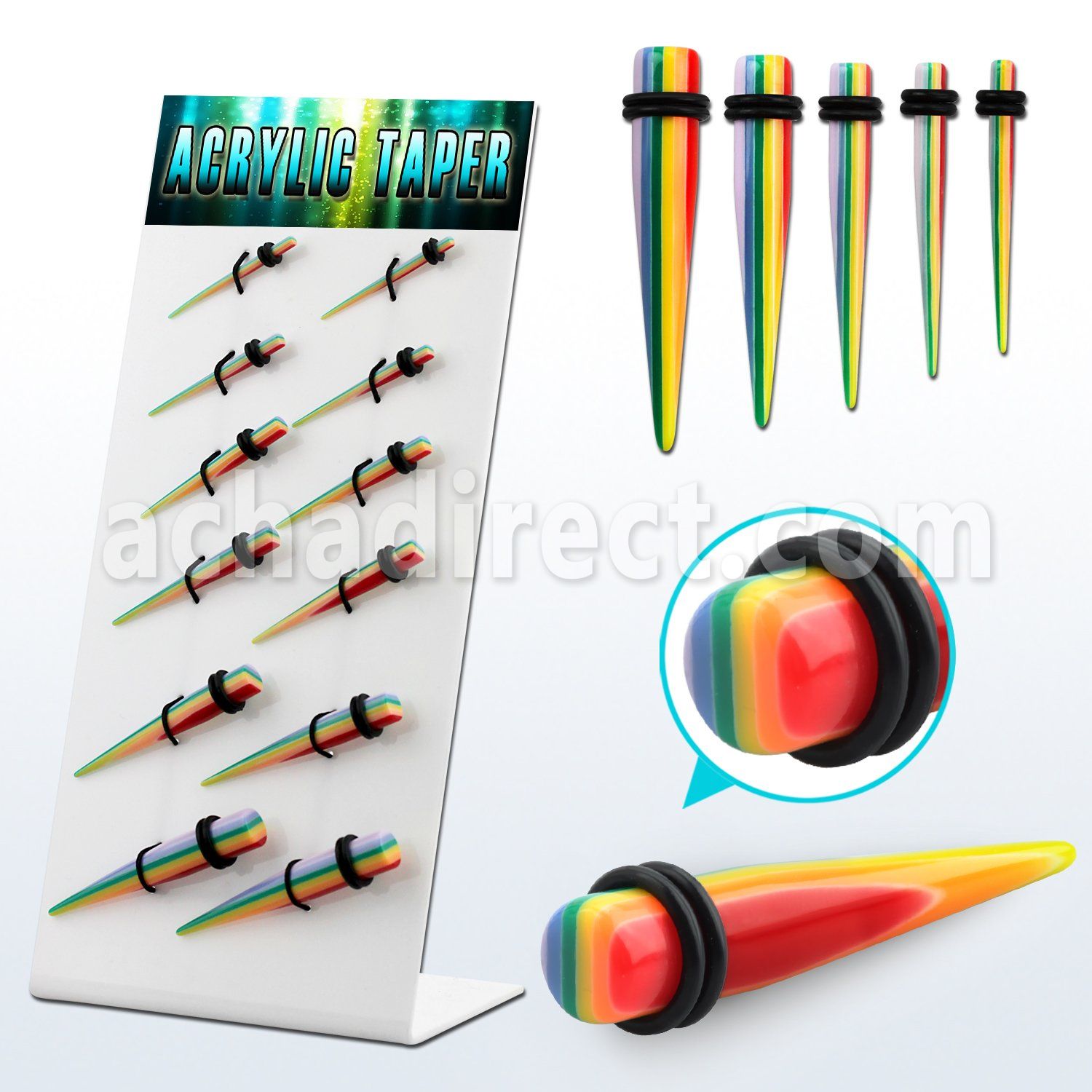 dapg89 display w 12 pcs of acrylic taper w rainbow pattern