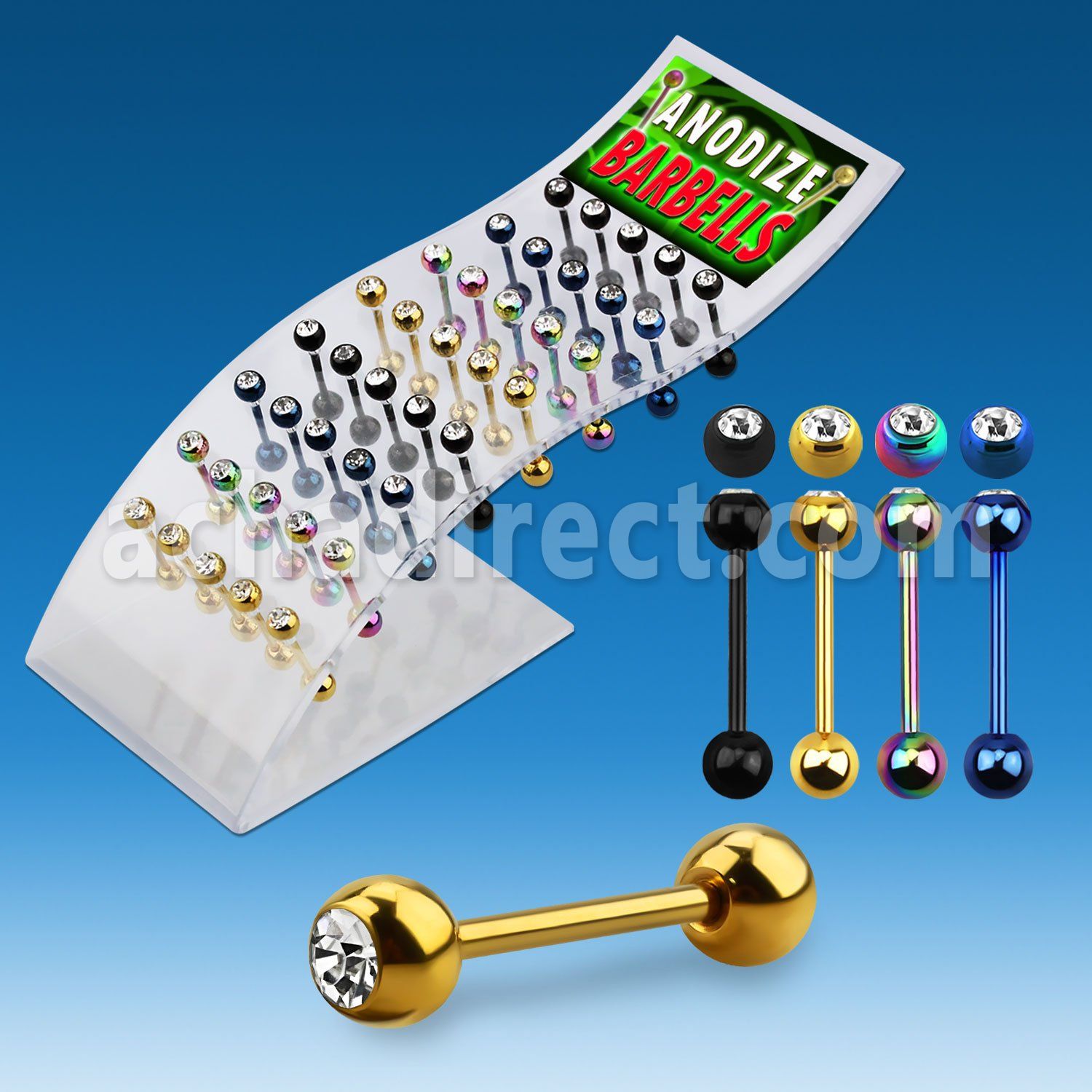 dbbtc pvd 316l steel tongue barbell w 6mm jewel steel ball