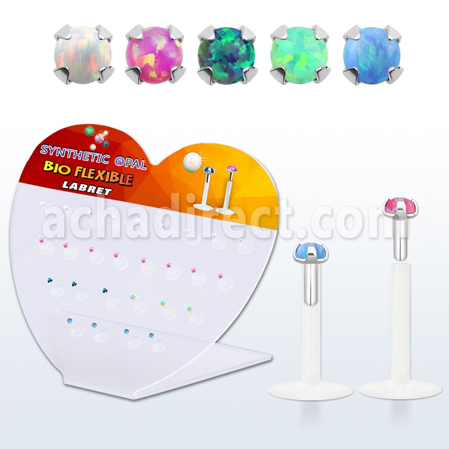 dbilpo15 display w bio flex labret w prong set synthetic opal