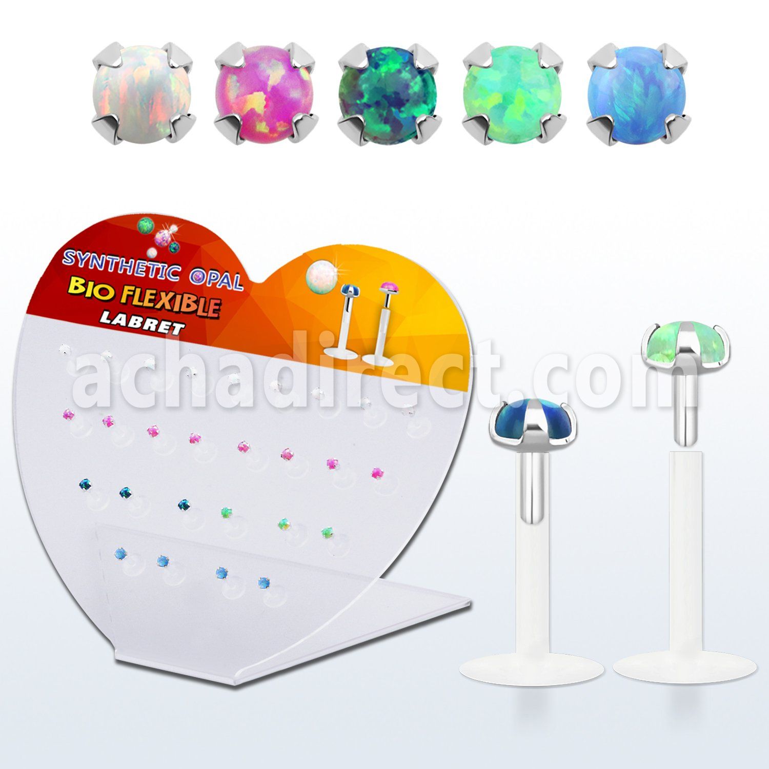 dbilpo25 display w bio flex labret w prong set synthetic opal