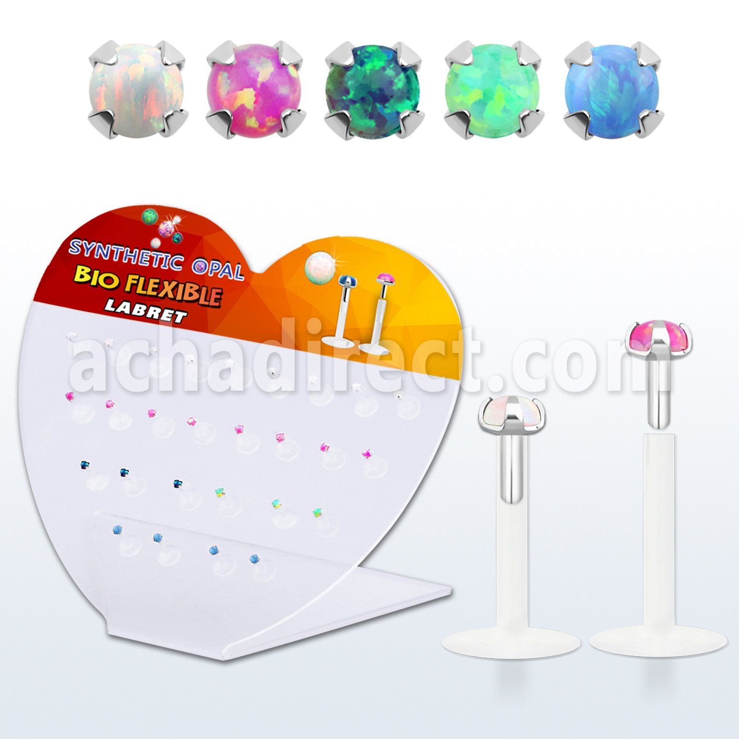 dbilpo2 display w bio flex labret w prong set 2mm synthetic opal