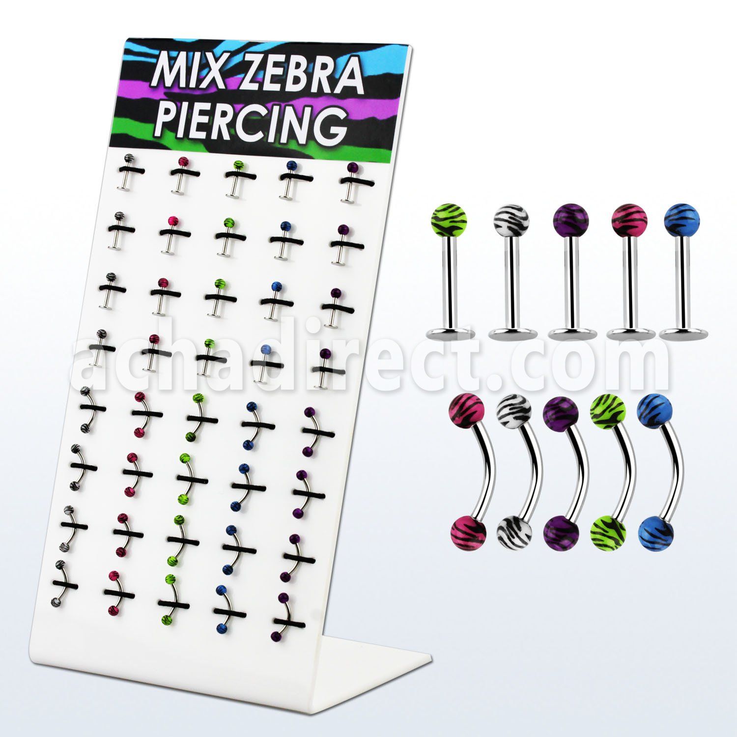 dbjmx7 316l labret eyebrow banana with zebra striped acrylic