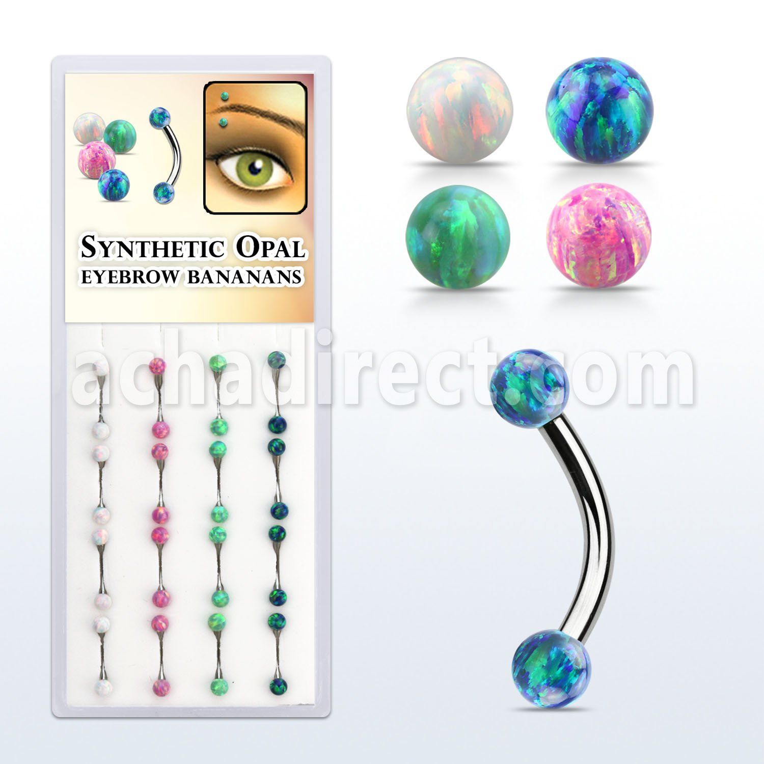dbneop box w steel eyebrow bananas w 3mm synthetic opal balls