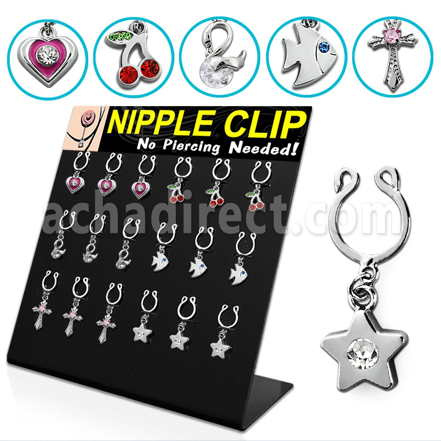 dclnp1 display of assorted style non piercing nipple clip
