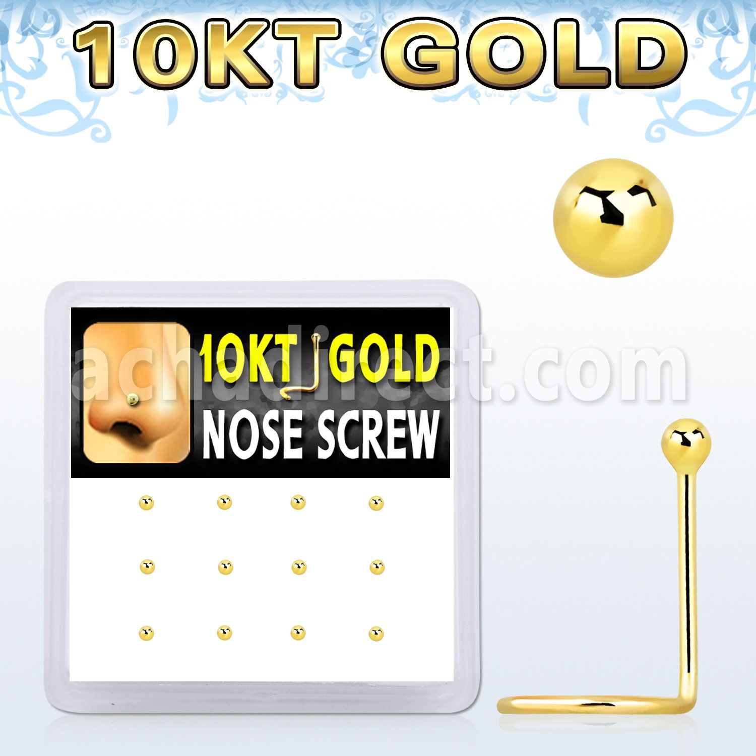dgisc1 10kt gold nose screw with 1.5mm ball shaped top