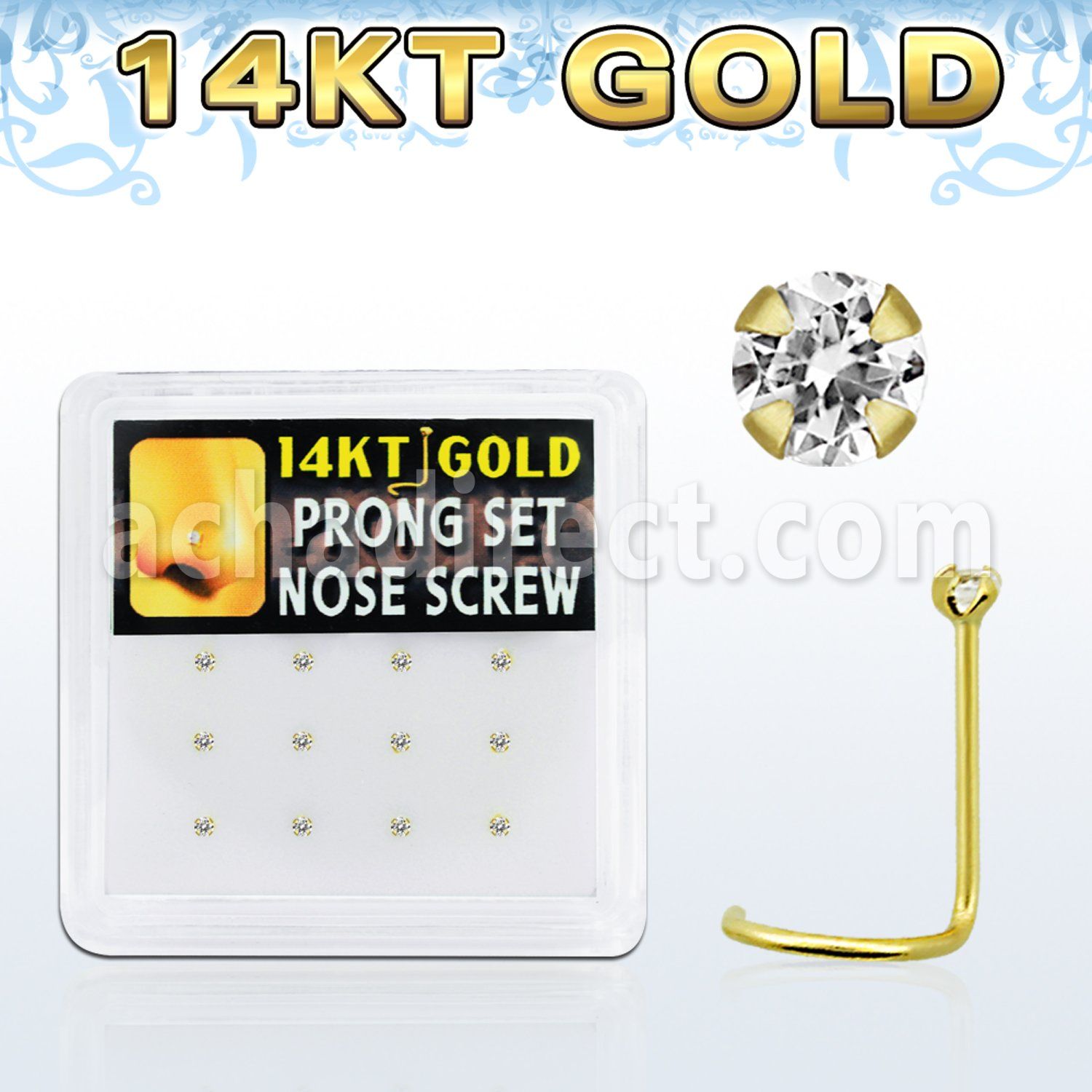 dgsc2 14kt gold nose screw with 1 5mm prong clear round cz