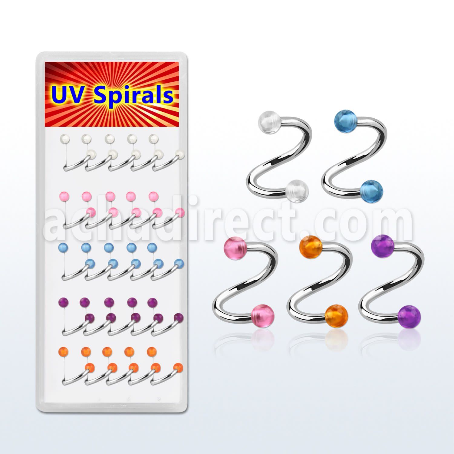 djspe8 316l steel eyebrow spiral with 3mm acrylic uv ball