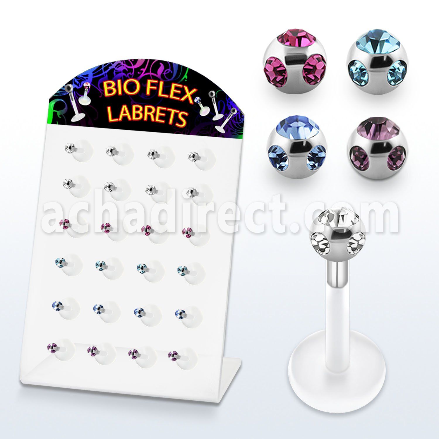 dlbica clear bioflex labret with 3mm multijewel ball