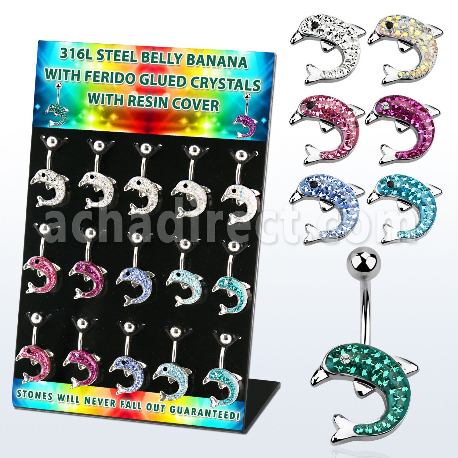 dmix16b display w steel belly bananas w multi crystal dolphins