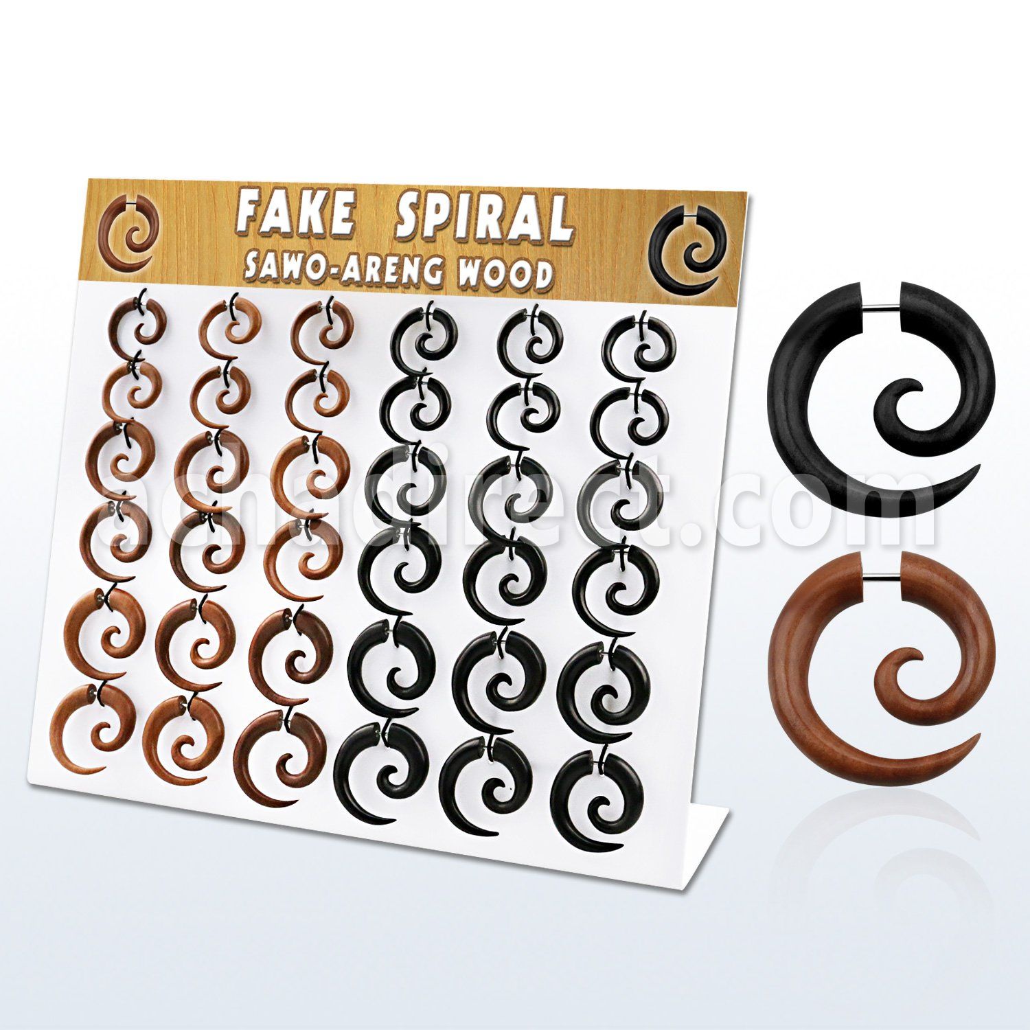 dmxp18 display w sawo areng wood fake plug in spiral shape