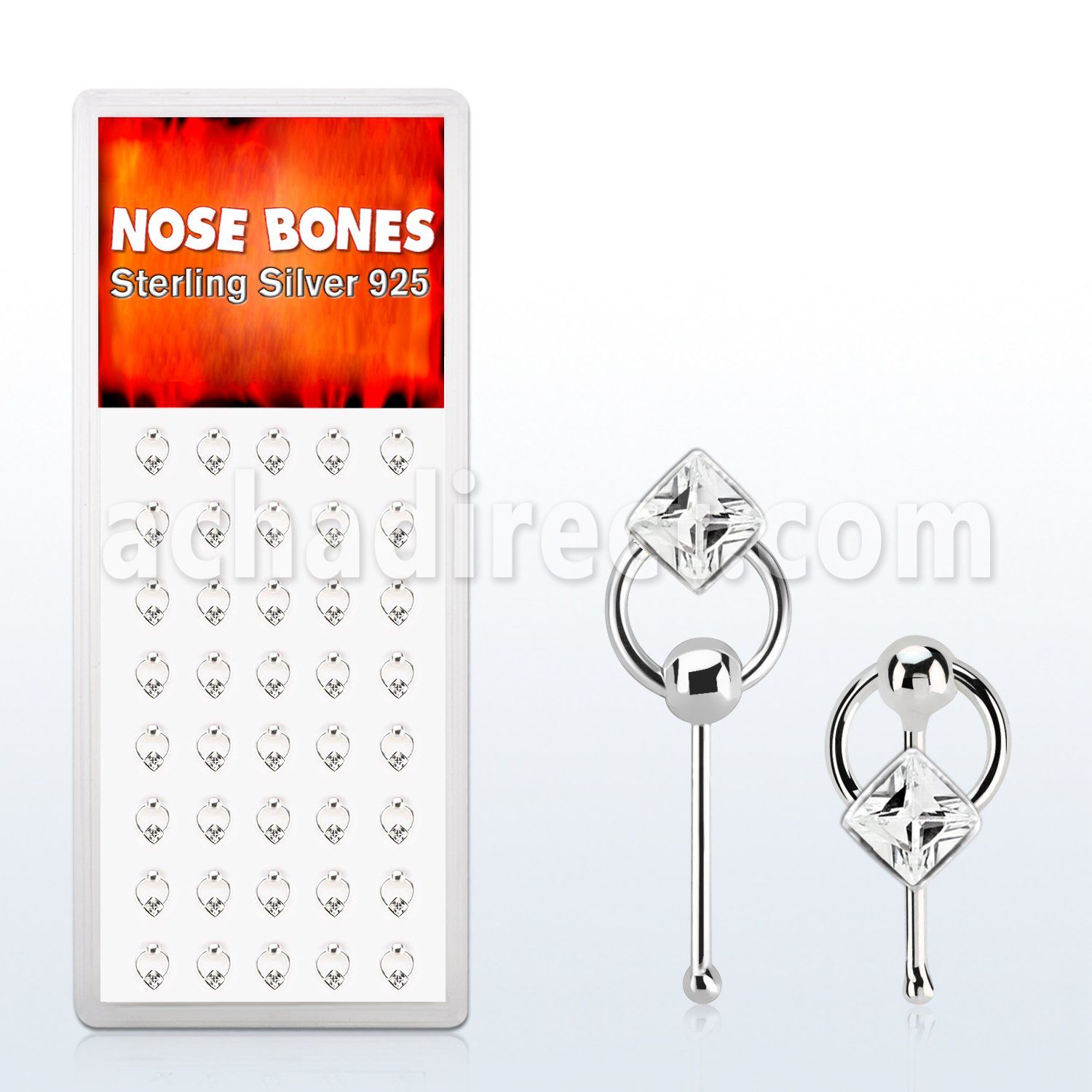 dnbrc5 silver nose bones with clear crystals on slave hoop