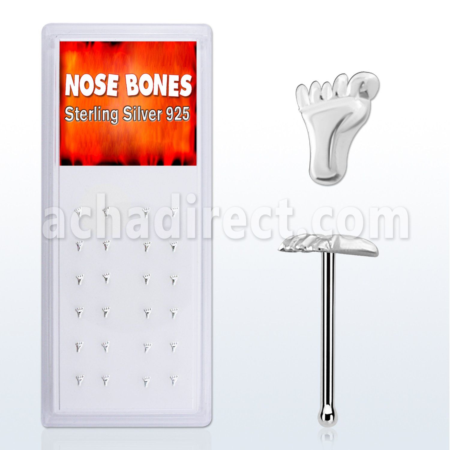 dnbvft box of silver nose bones with a footprint design top