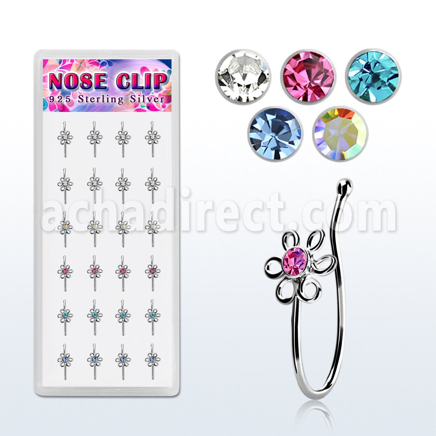 dncl3 box w silver fake nose clips w wire flower w crystal