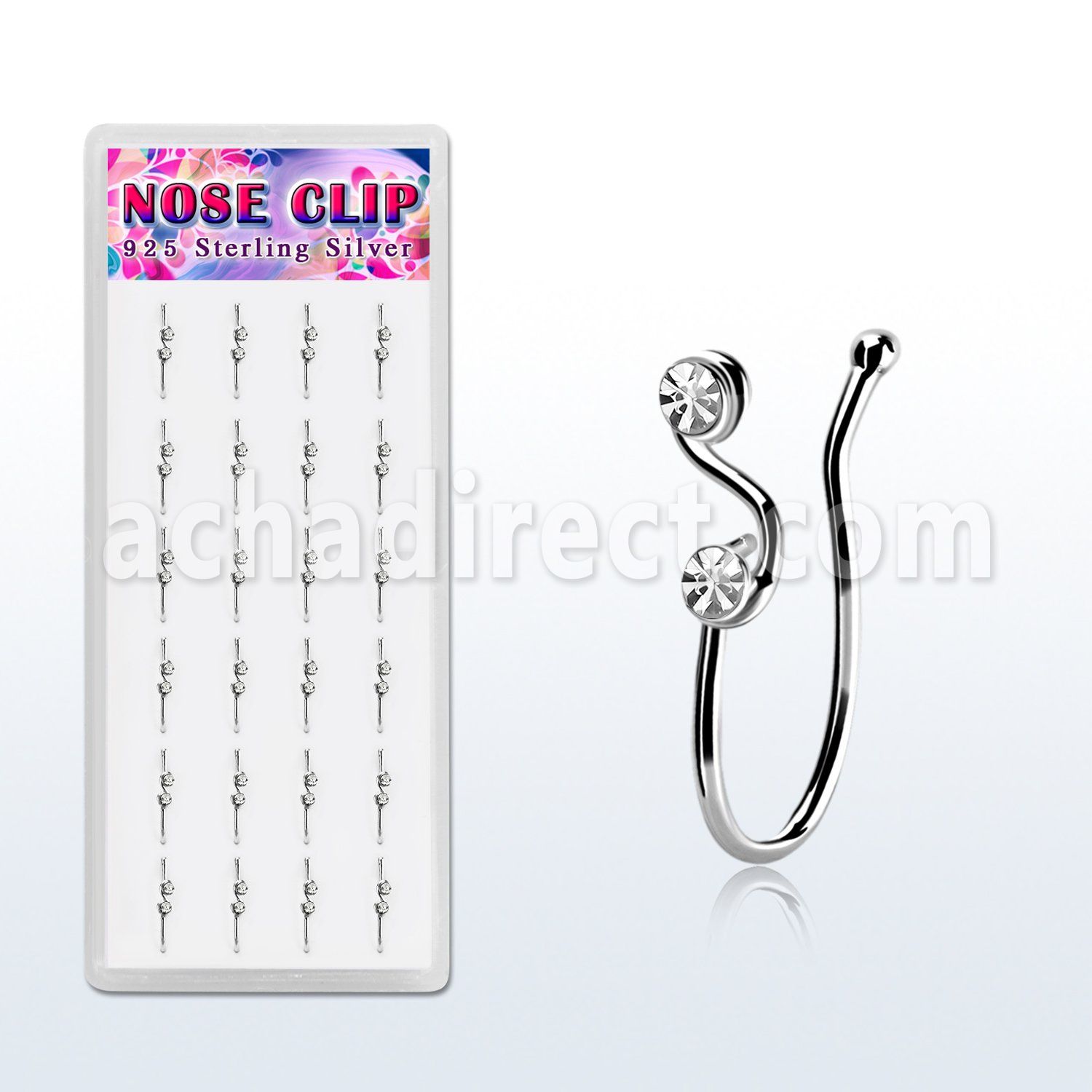 dncl8c box w silver fake nose clips w musical w 2 clear crystal