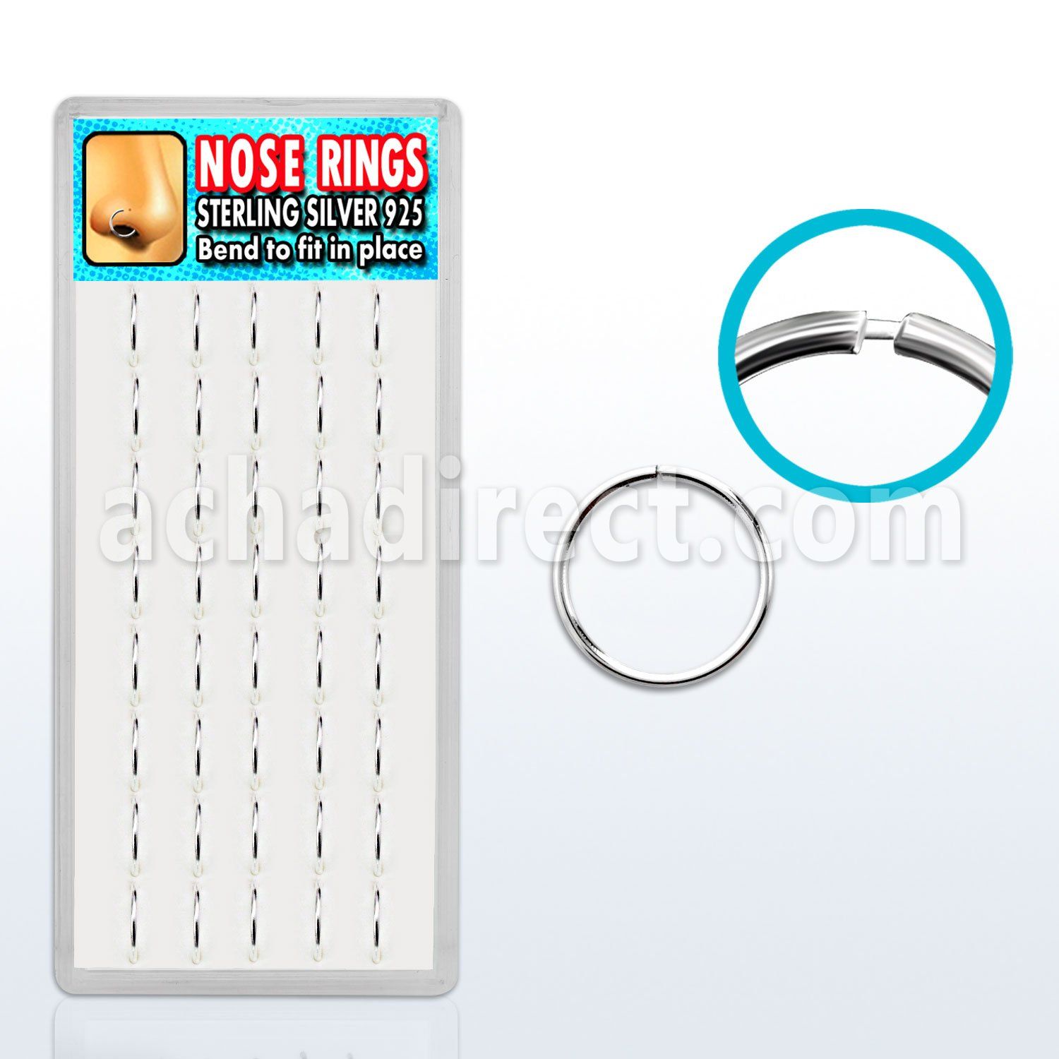 dnsm13 box of silver seamless nose hoops w diameter 10mm