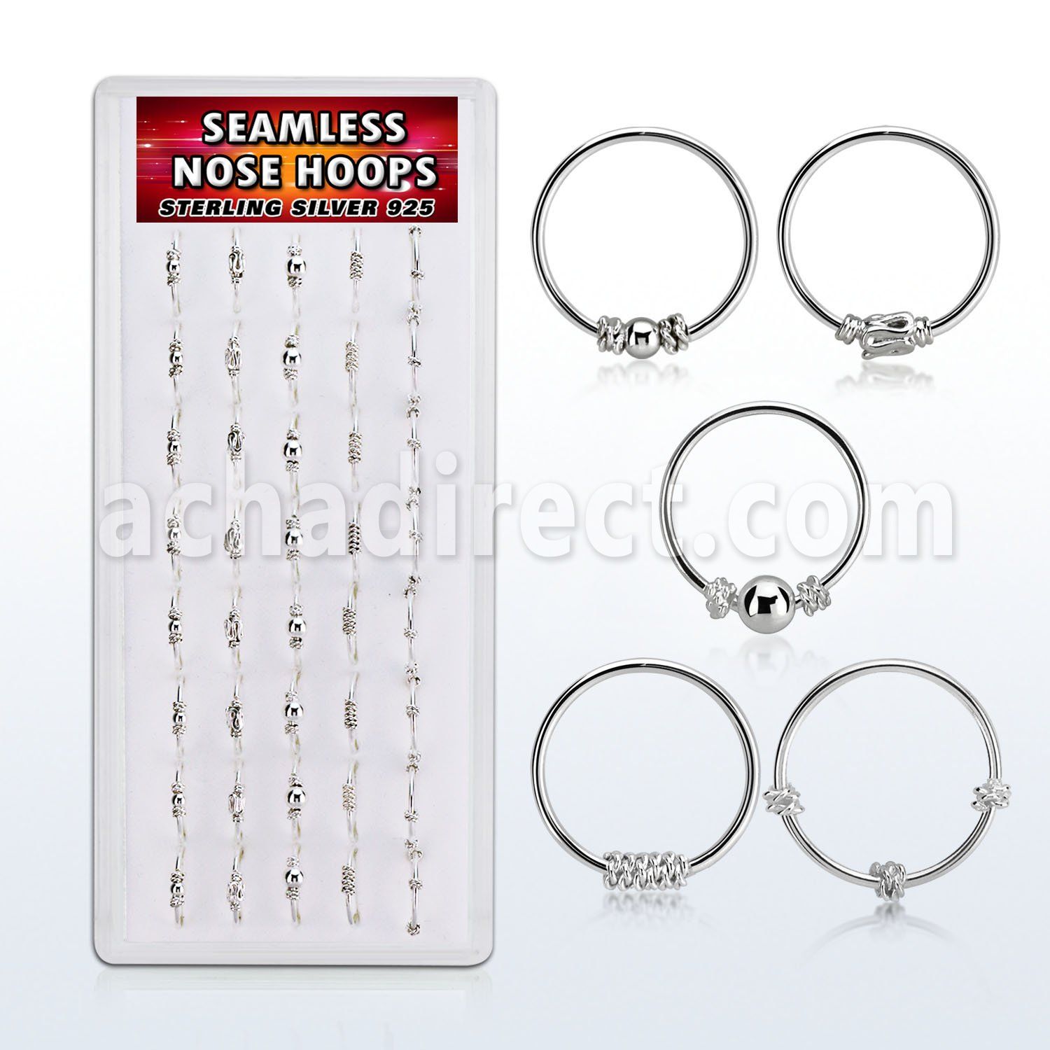 dnsm147 box w 40 silver seamless nose hoop w balinese wire