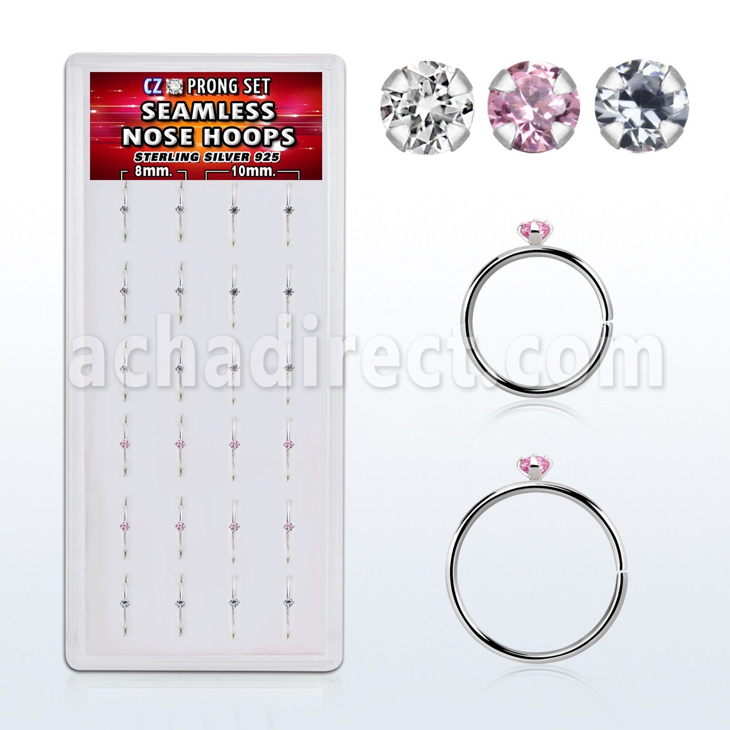 dnsm151 box w 40 silver seamless nose hoop w 1.5mm color cz