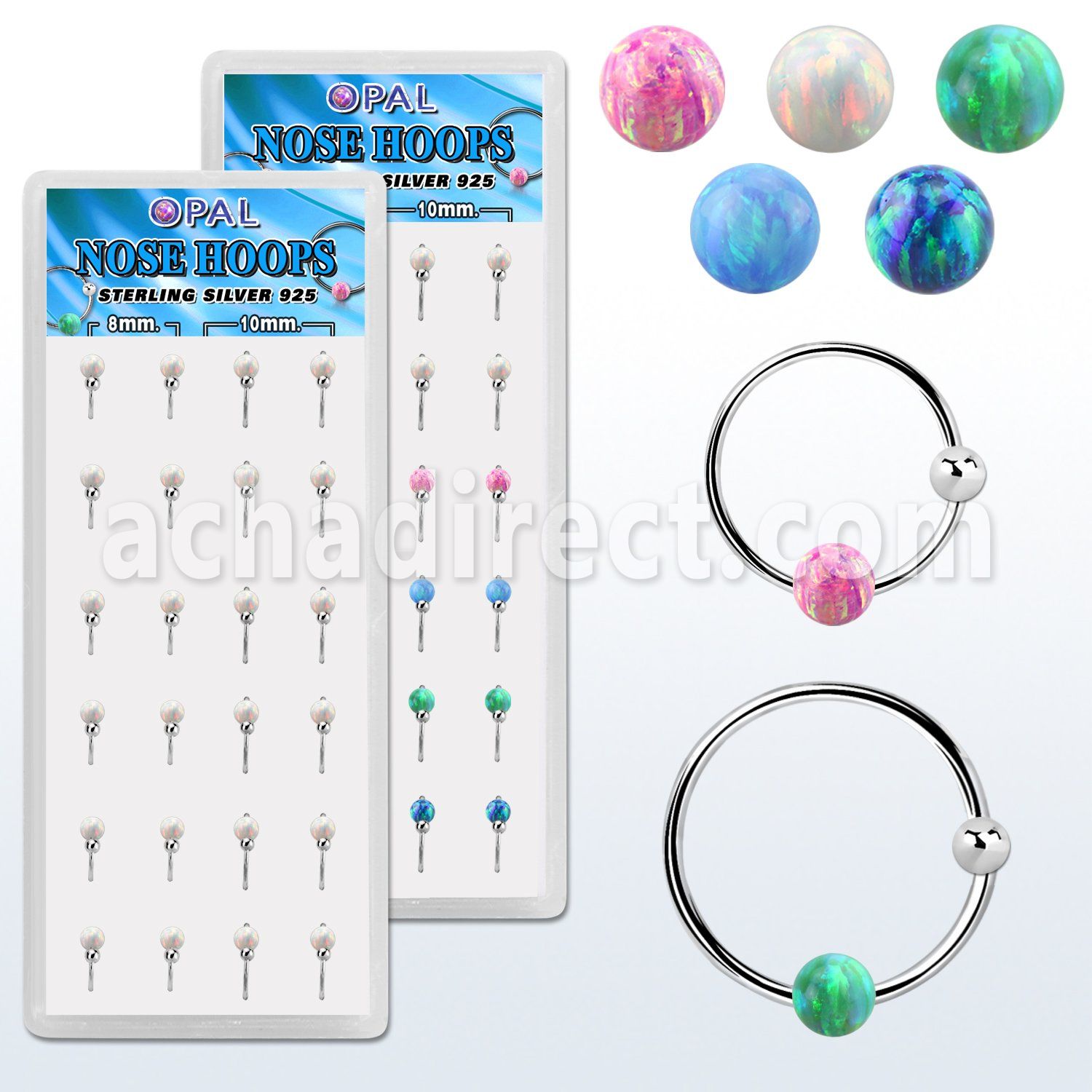 dnsm185 box 24 silver nose hoop w ball 3mm synthetic opal ball