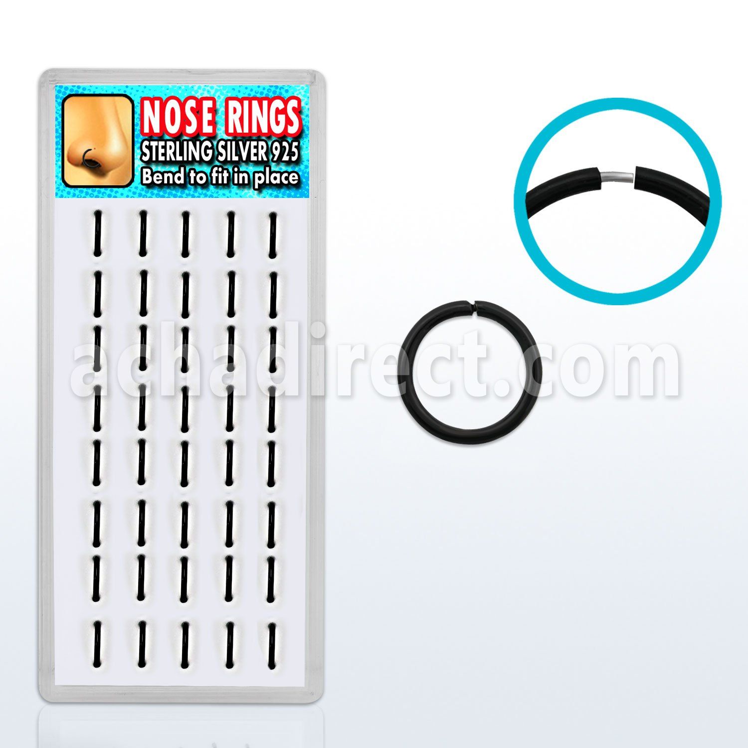 dnsm18 box of black silver seamless nose hoops w diameter 8mm