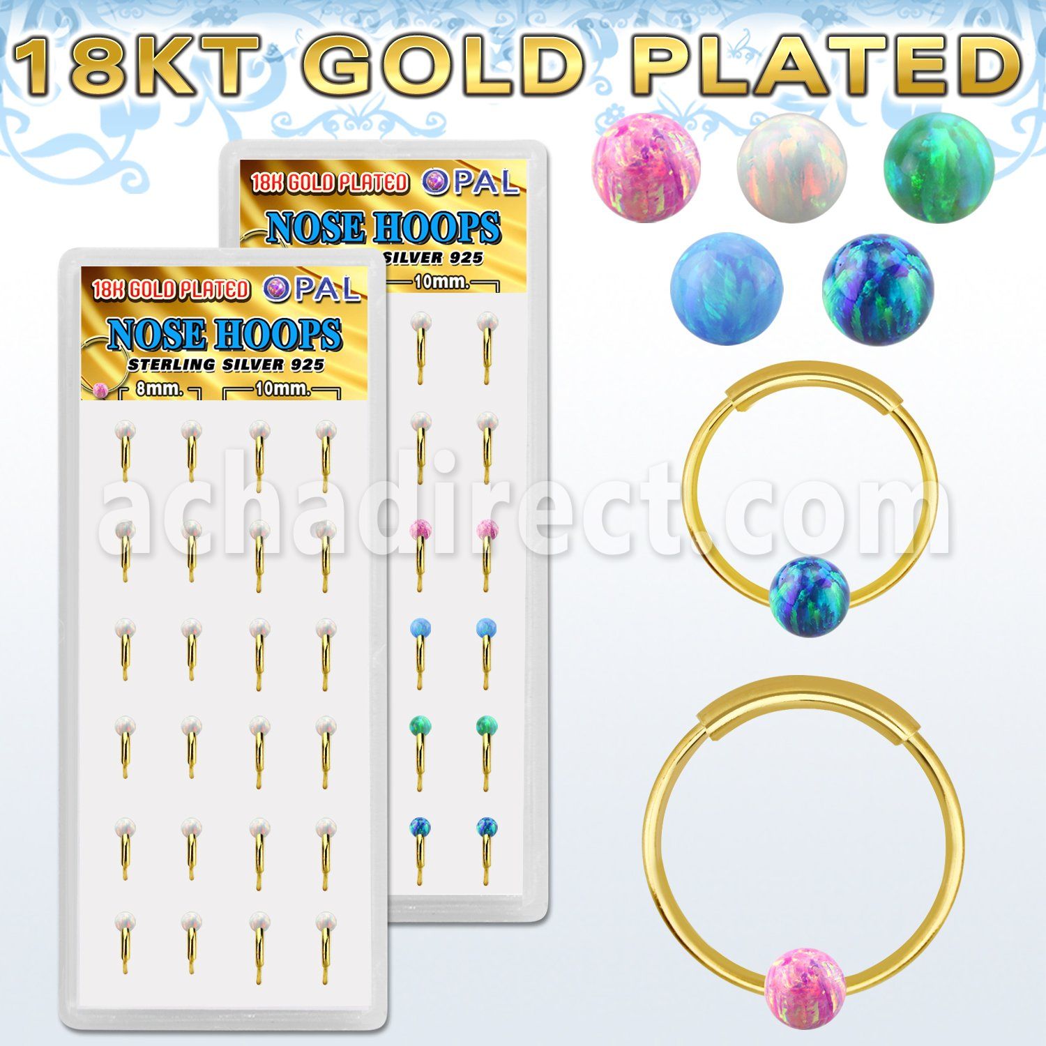 dnsm191 box w gold silver endless nose hoops w 3mm opal ball