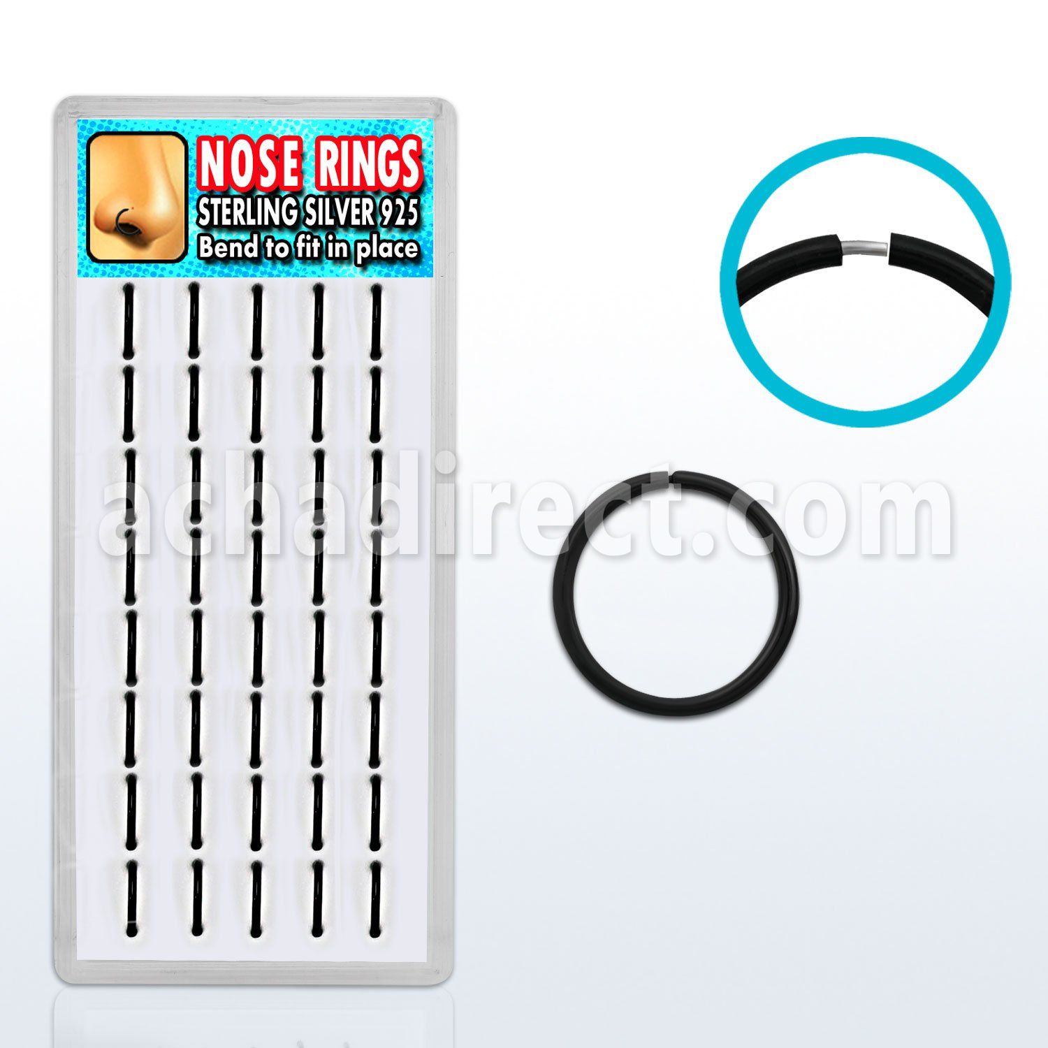 dnsm19 box of black silver seamless nose hoops w diameter 10mm