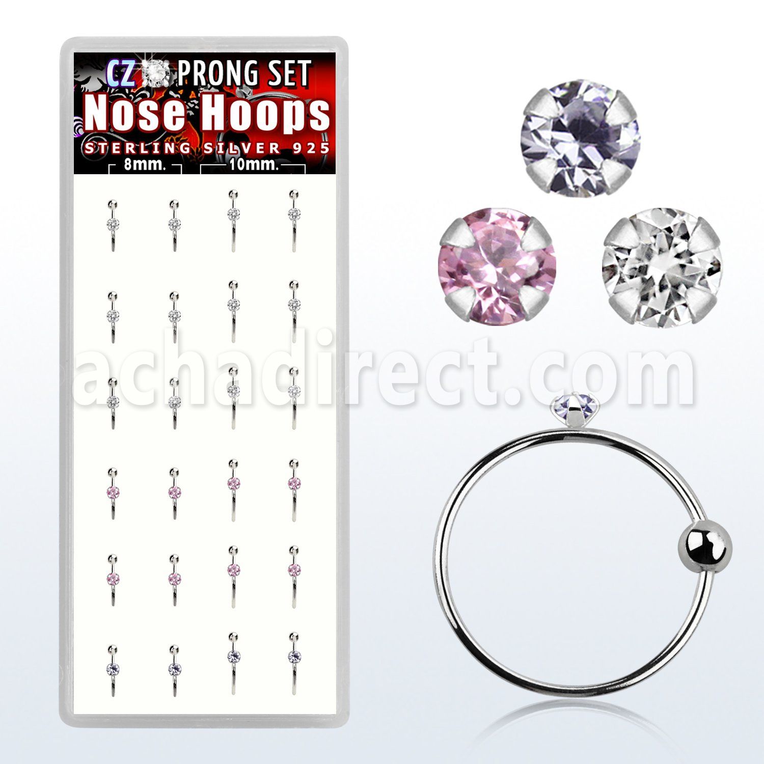 dnsm48 box w silver noose hoop w a 1 5mm prong set round cz top
