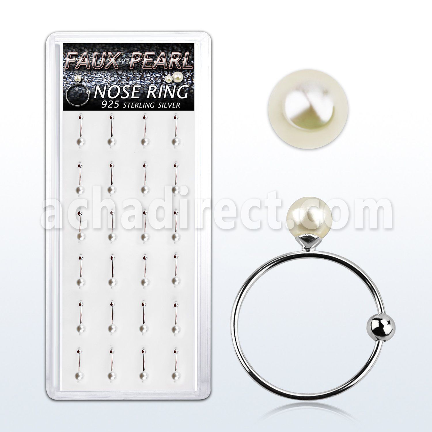 dnspr3 box w silver nose hoops w a 3mm faux pearl tops 8mm