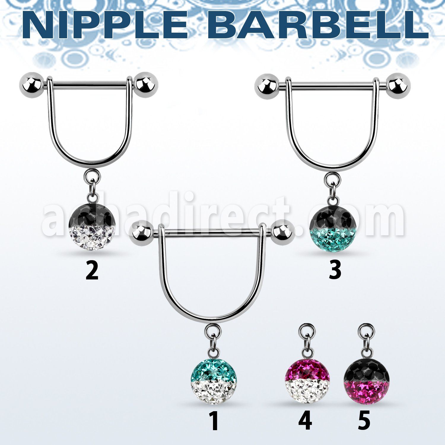 efrsnp8 steel nipple stirrup w 8mm two color multi crystal ball