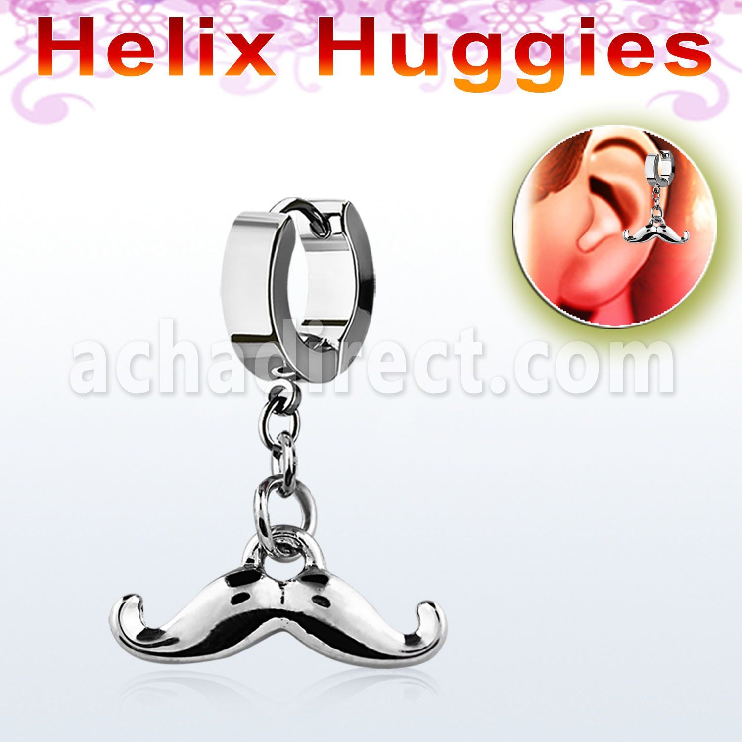 ehh517 steel helix huggie w plain mustache 