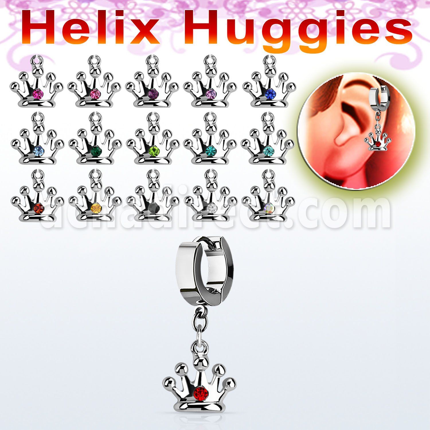 ehhcr2 helix huggie w a dangling crown with a single crystal