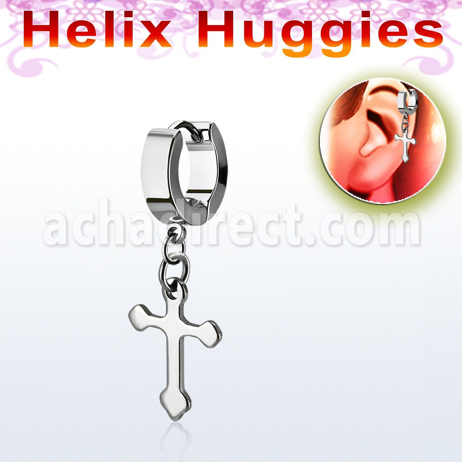 ehhcros helix huggie w a dangling plain cross