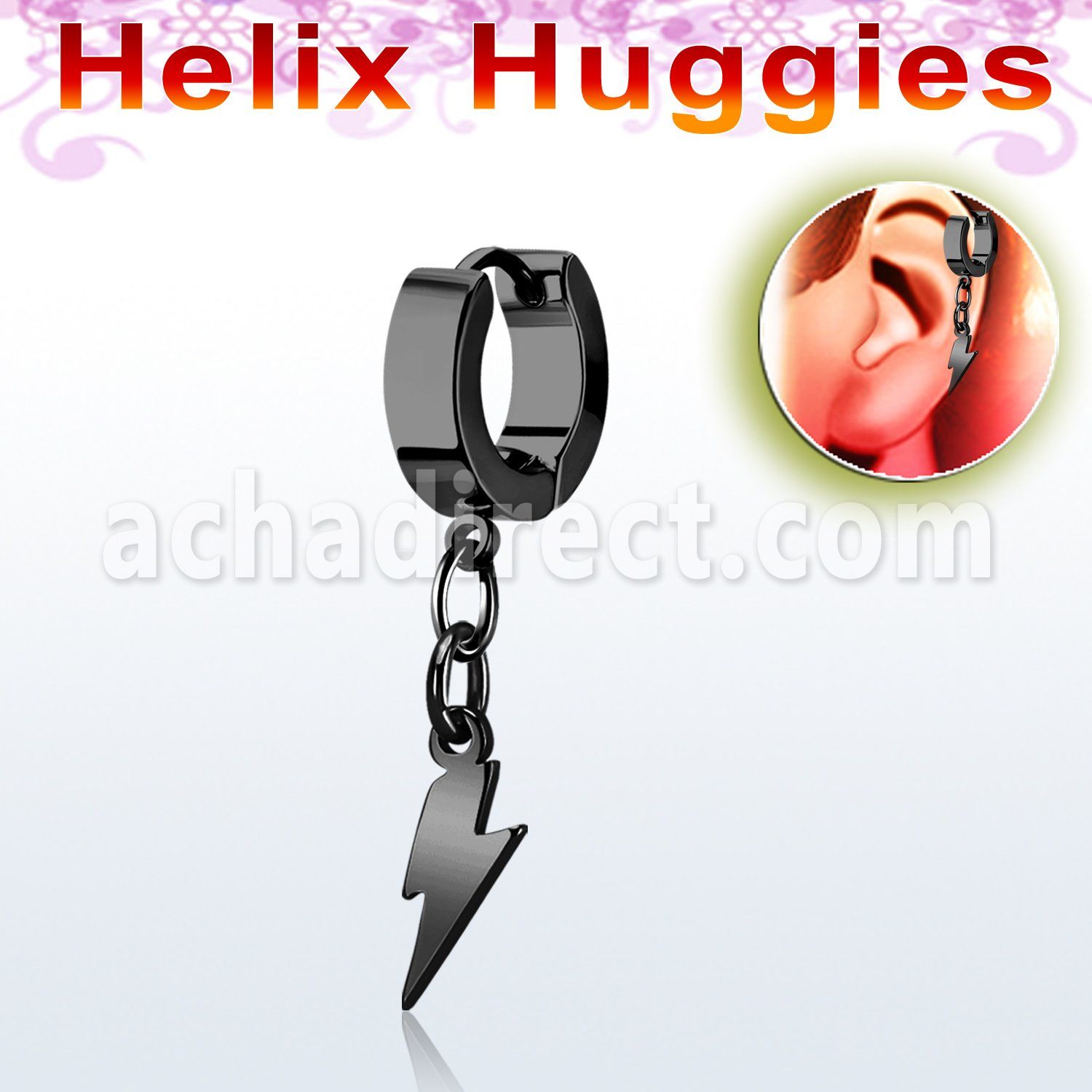 ehklit black steel helix huggie earring w lightning symbol 