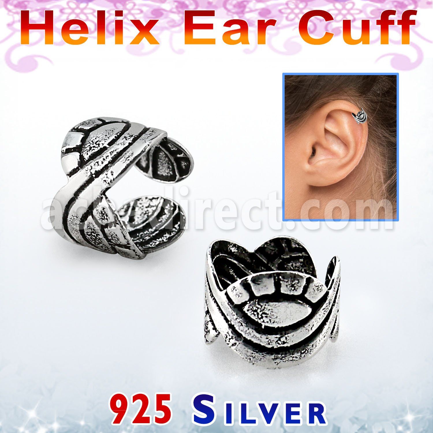 ehvcf19 sterling silver helix ear cuff with weaved wave design