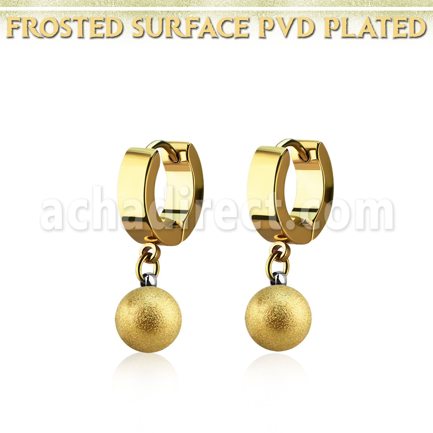 ergfot8 gold steel huggies earrings w 8mm ball w frosted effect