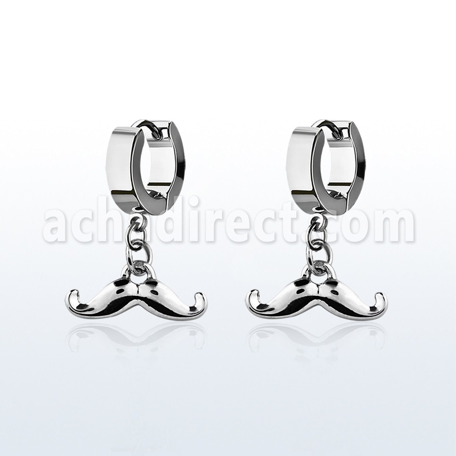 erh517 steel huggies earrings w dangling up turned mustache