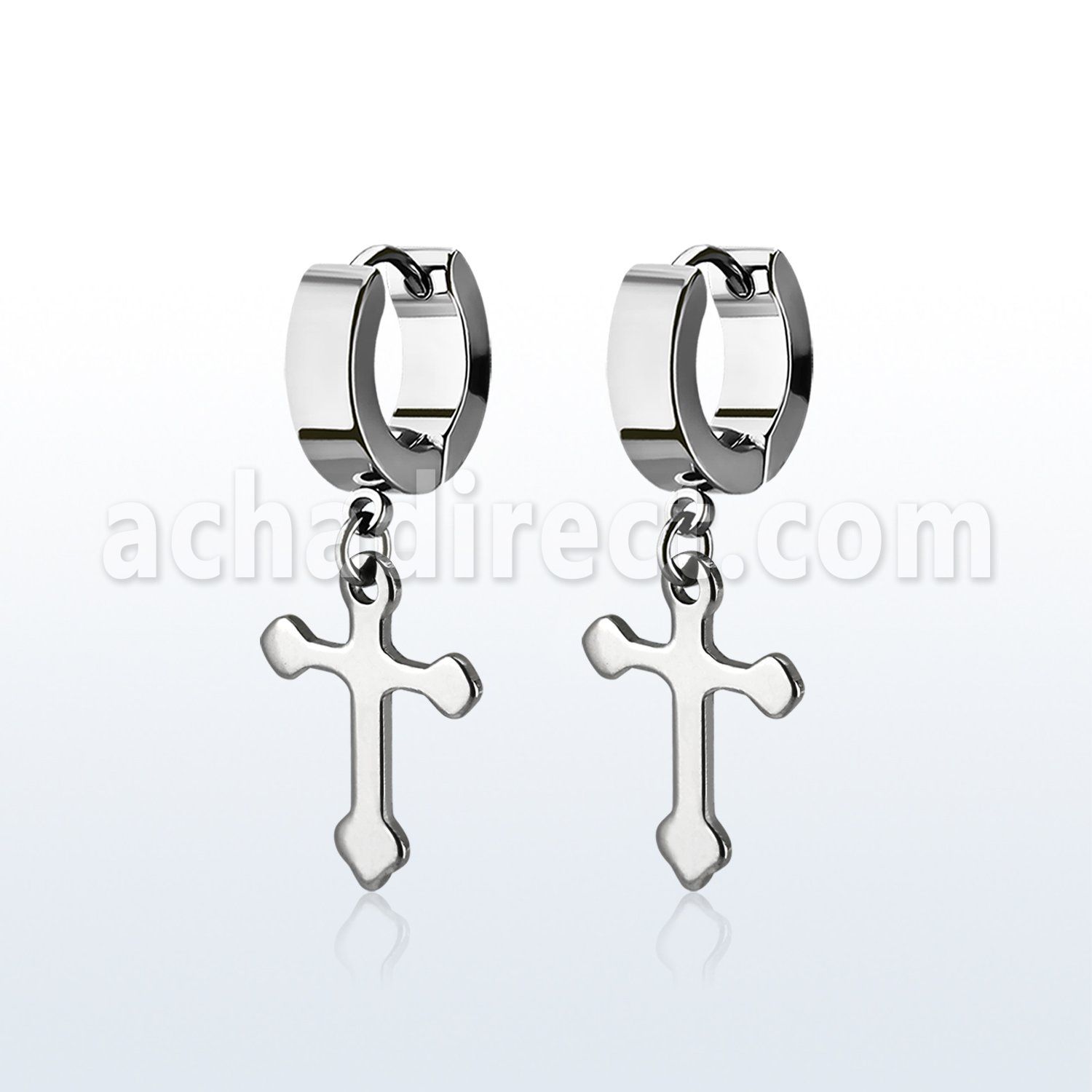 erhcros steel huggies earrings w dangling small cross