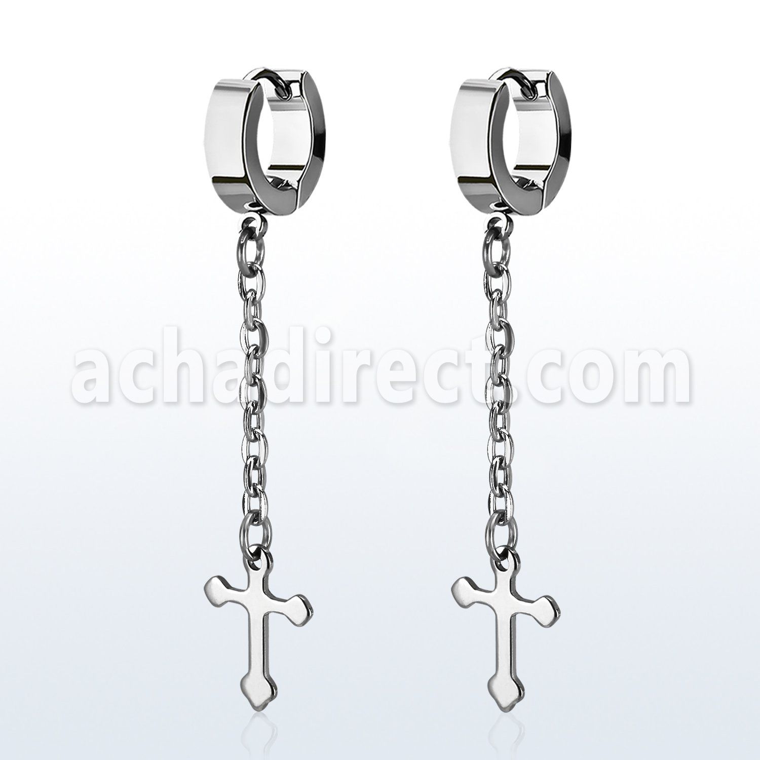 erhlcros stainless steel huggies w crosses dangling on chains 