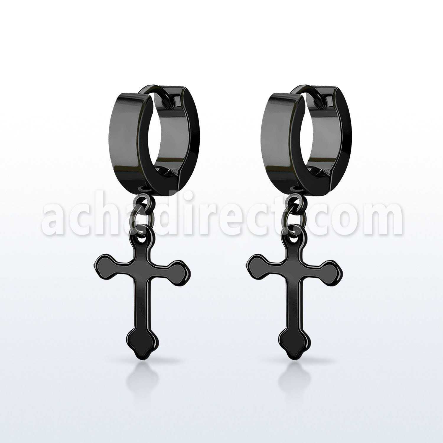 erkcro black steel huggies earrings w dangling cross
