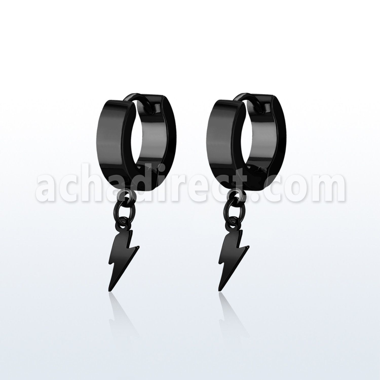 erklit black steel huggie earring w dangling lightning symbol