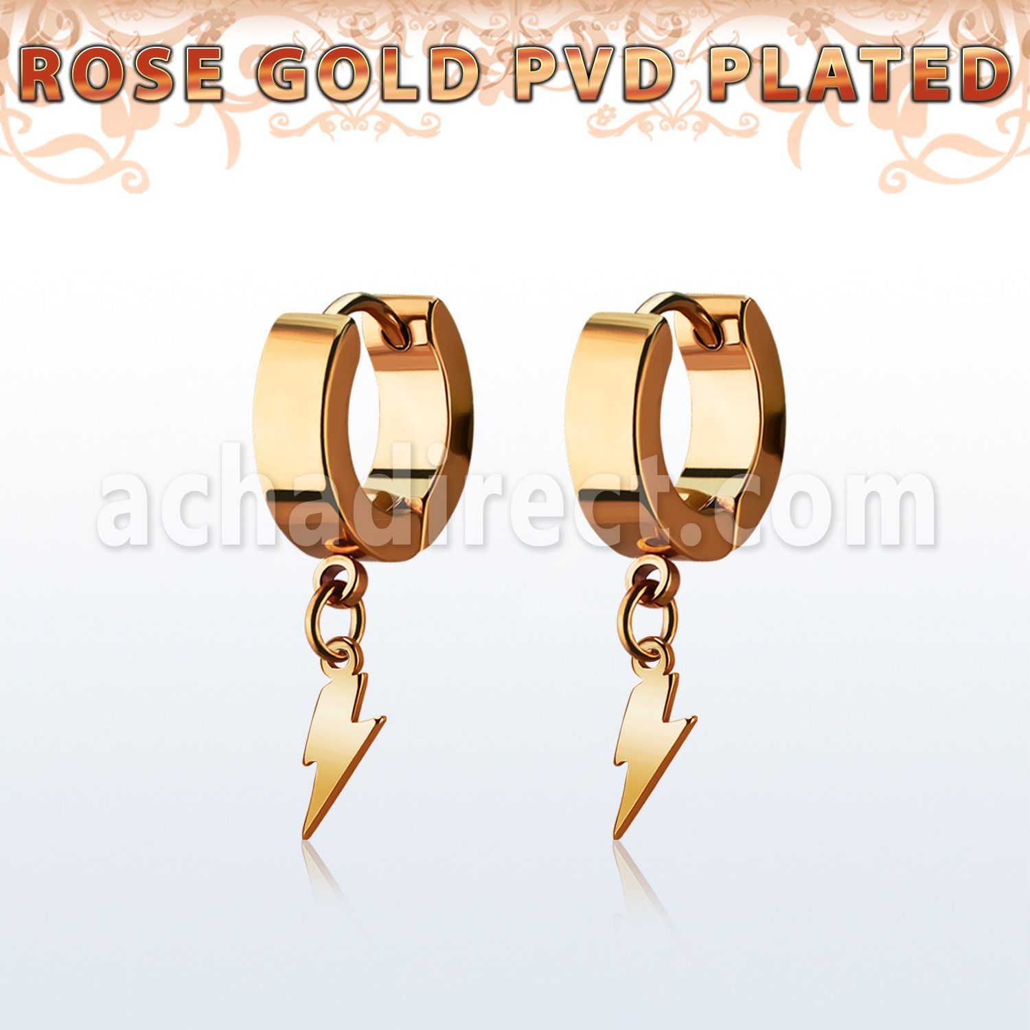 errlit rose gold steel huggie earring w lightning symbol